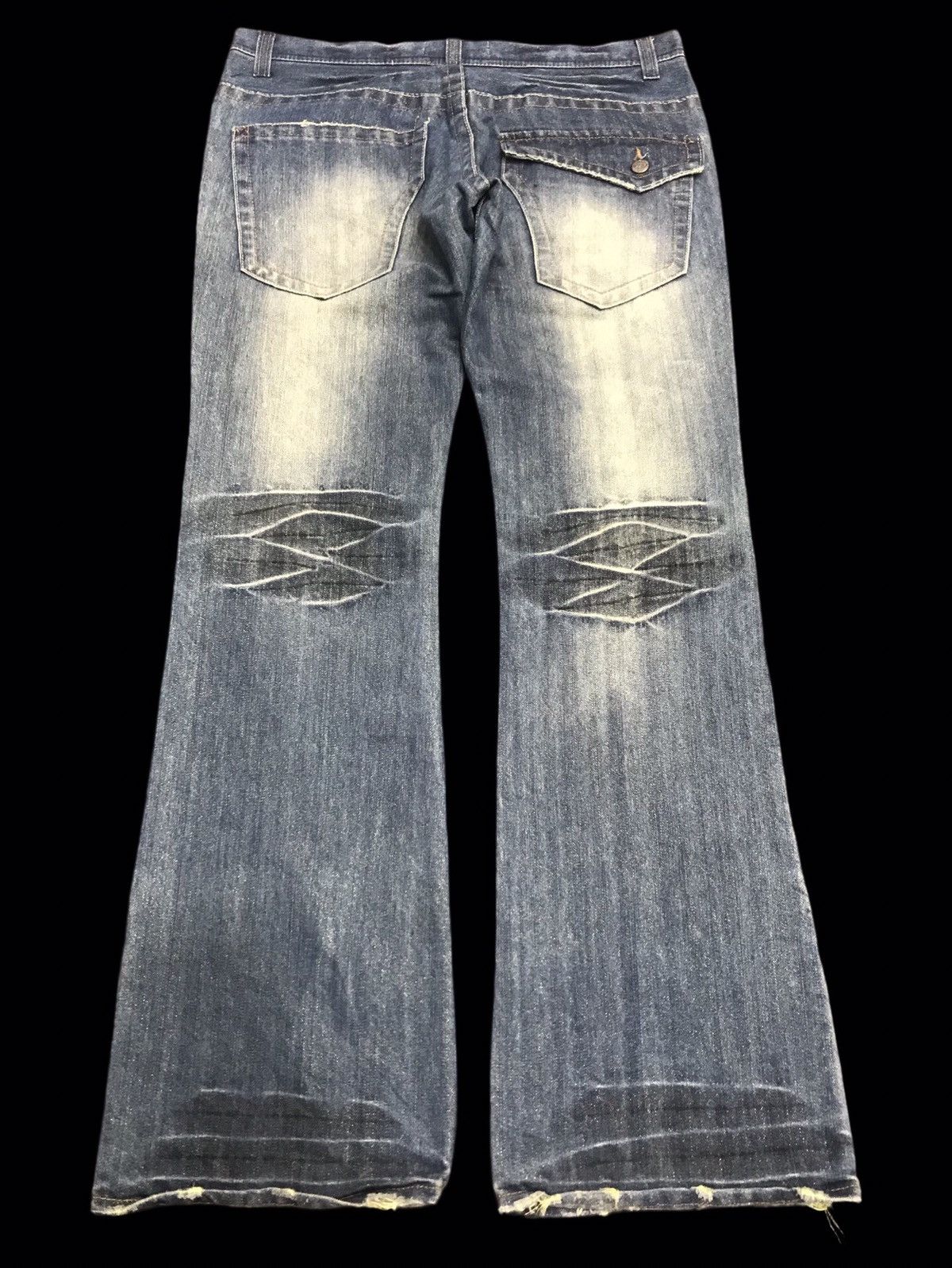 Japanese Brand 💥FLARE💥Rare Root Thre Flare Low Rise Distressed Denim F163 Size US 35 - 2 Thumbnail