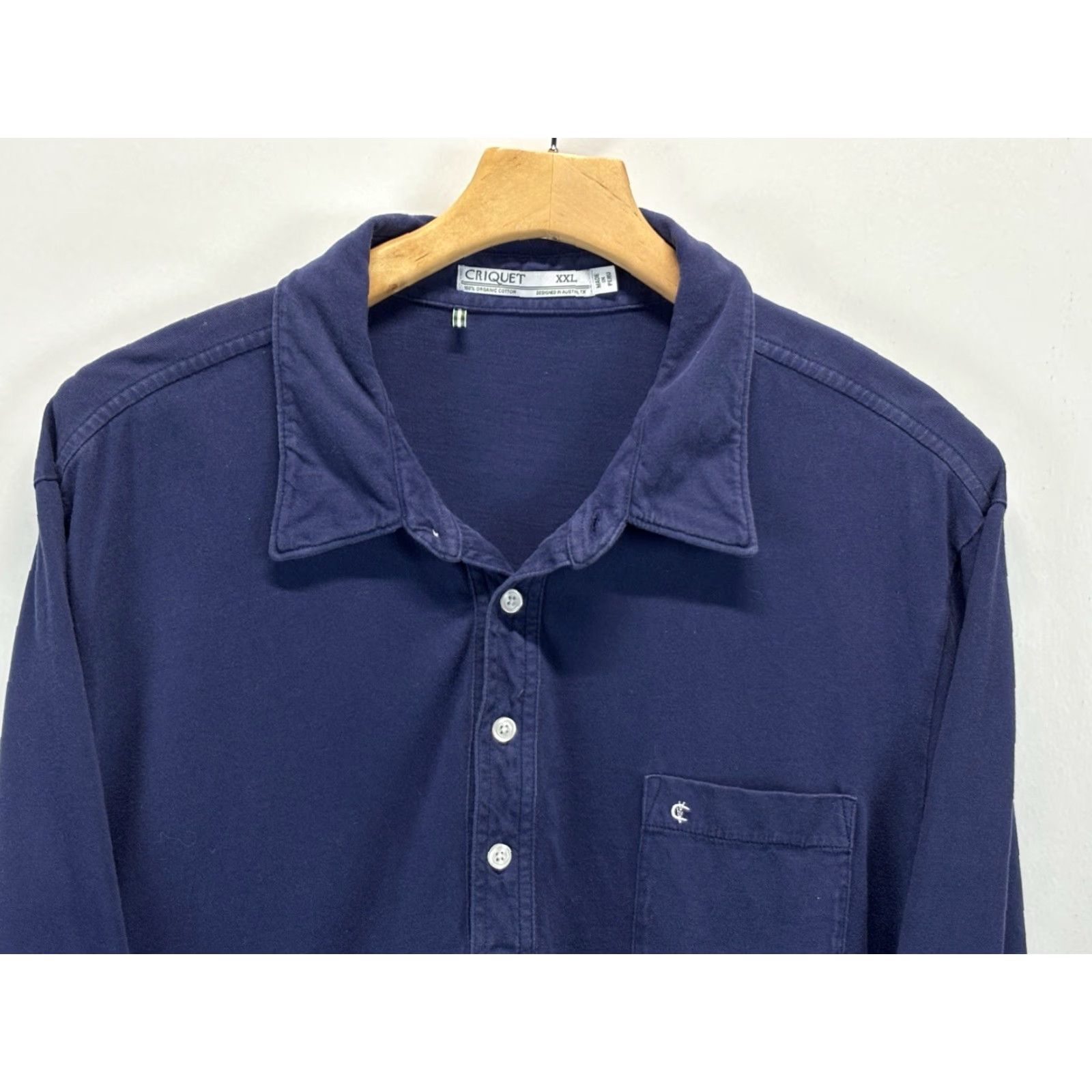 Vintage CRIQUET Long Sleeve Polo Shirt 2XL Navy Golf Organic Cotton Pocket Mens Size US XXL / EU 58 / 5 - 2 Thumbnail