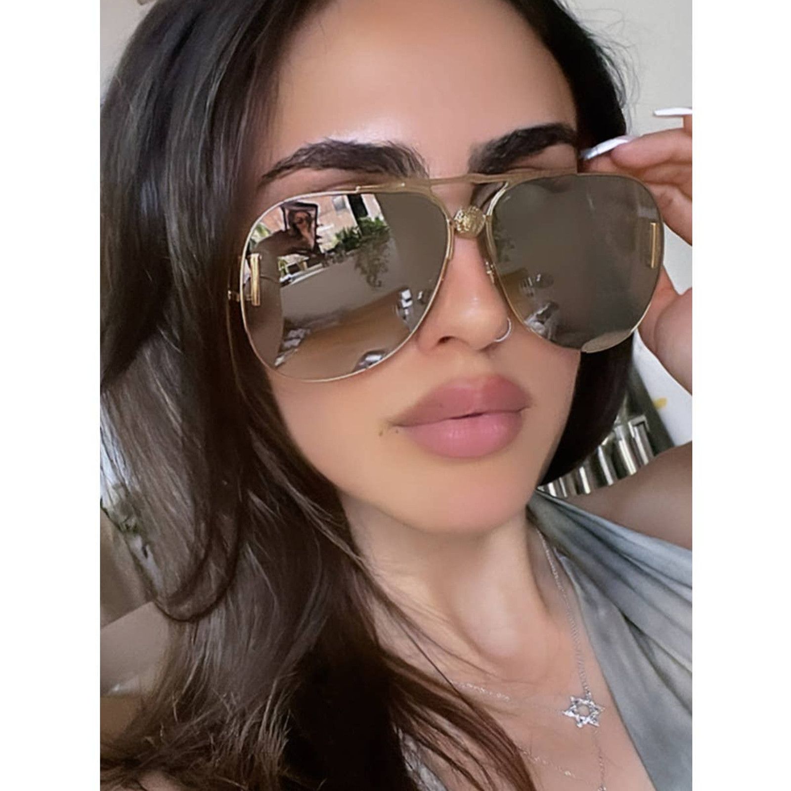 image of New Versace Ve2255 Aviator Sunglasses In Silver Mirror in Gold, Men's