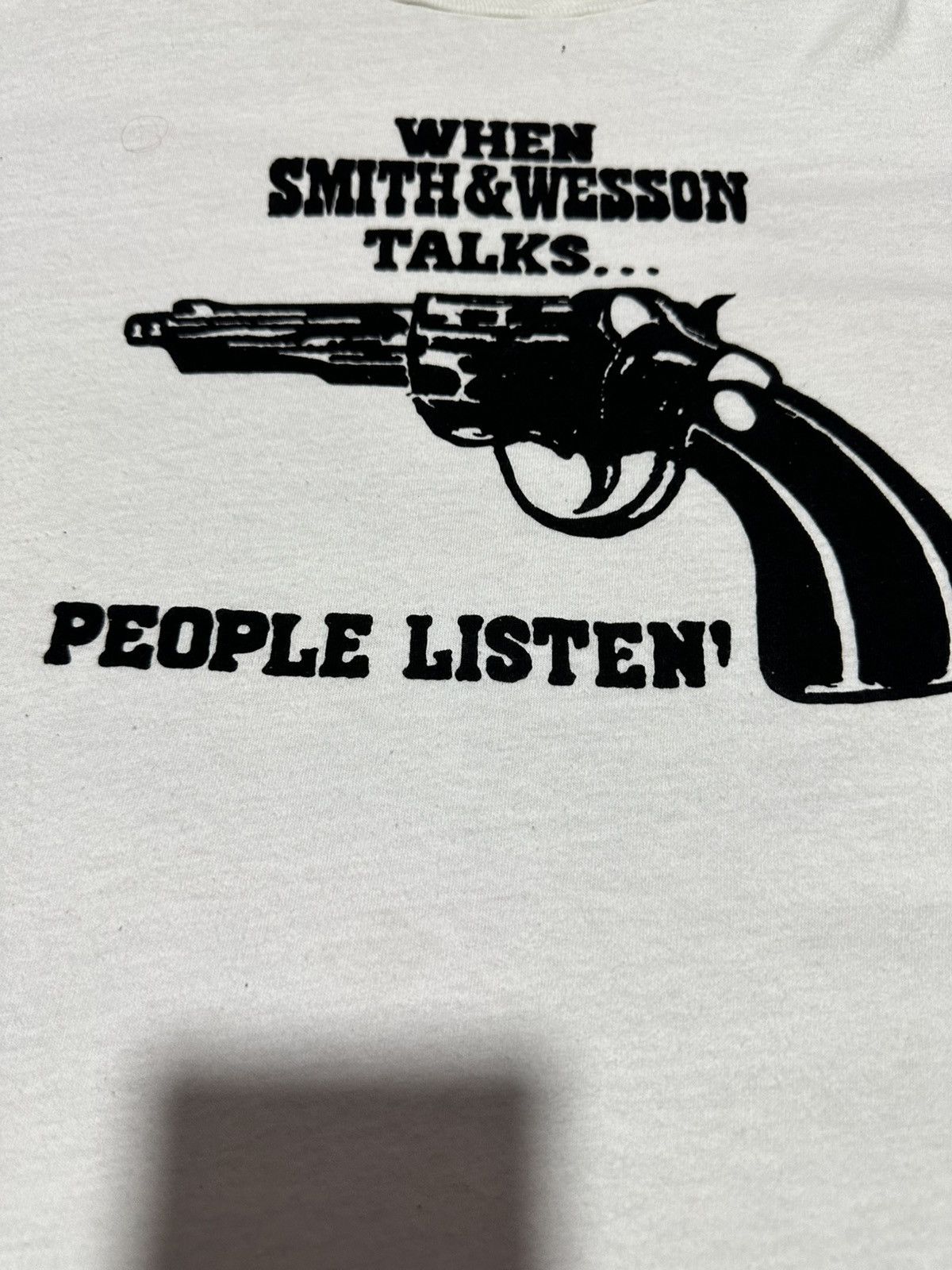 Vintage Vtg 80s when smith & wesson talks wording tee Size US XXL / EU 58 / 5 - 4 Thumbnail