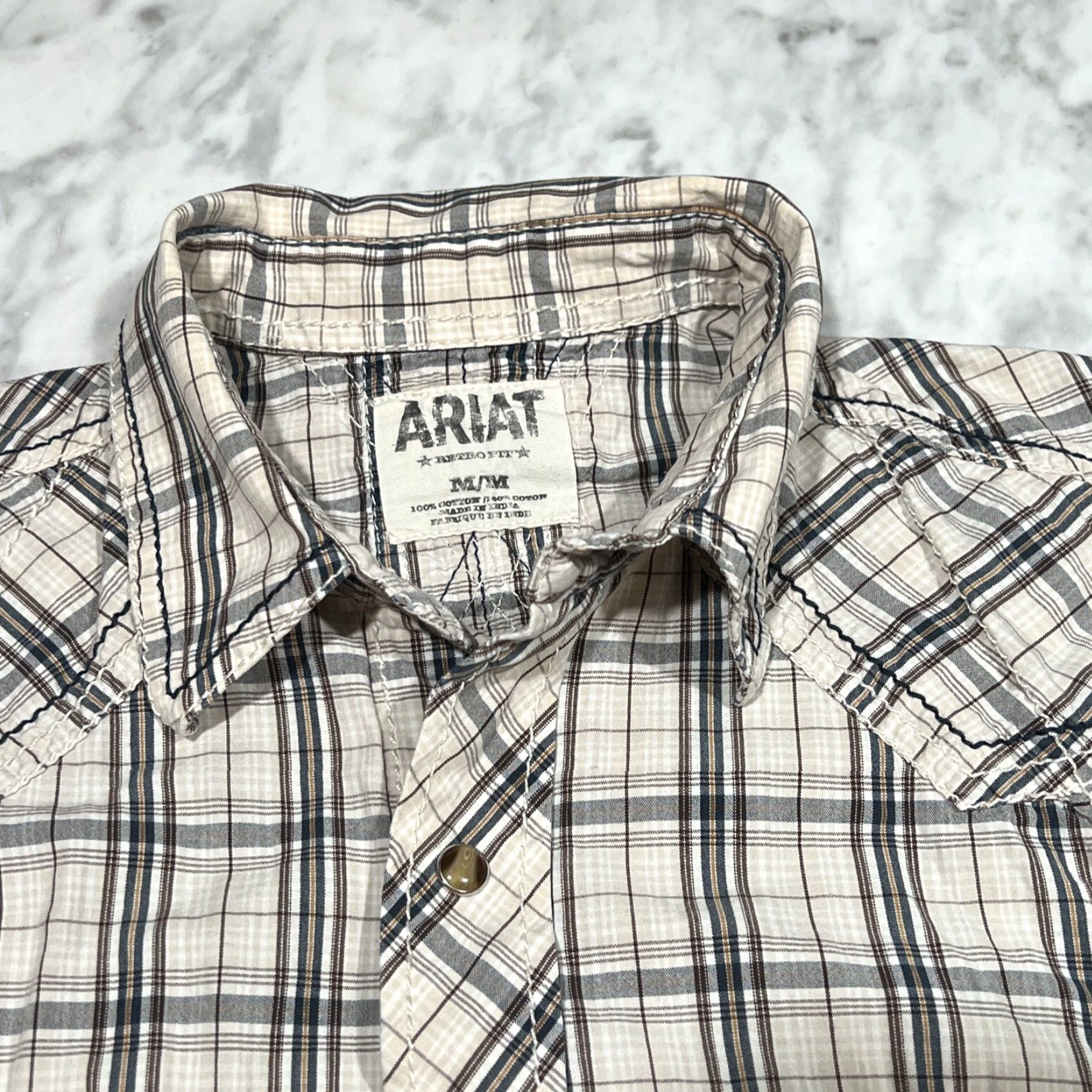 Ariat Ariat Retro Fit Shirt Mens Long Sleeve Pearl Snap Western Cowboy Rancher Plaid Multicolor Cotton Button-Up Yellowstone Regular Fit M Size US M / EU 48-50 / 2 - 2 Thumbnail