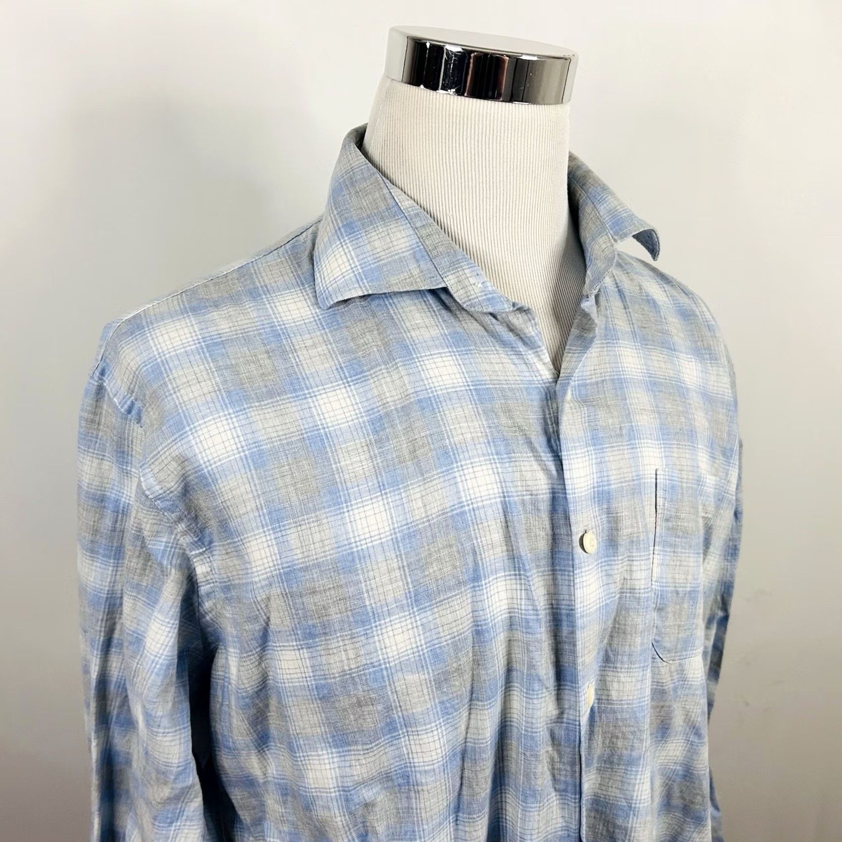 Peter Millar Peter Millar XL Casual Long Sleeve Shirt Blue White Plaid Cotton Button Front Mens Size US XL / EU 56 / 4 - 2 Thumbnail