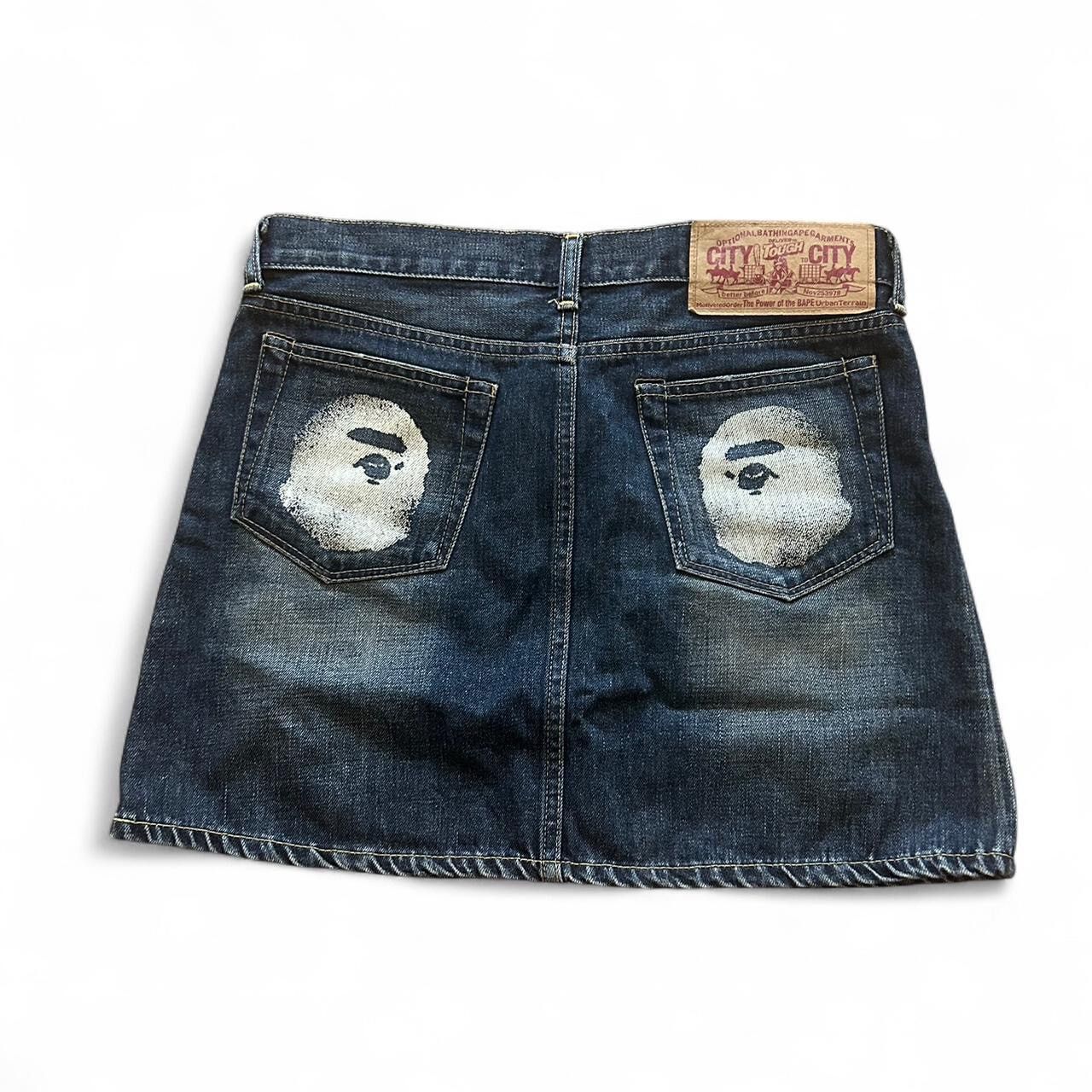Bape × Vintage Bape Dark Wash Bapehead Denim Skirt Size 29" - 1 Thumbnail
