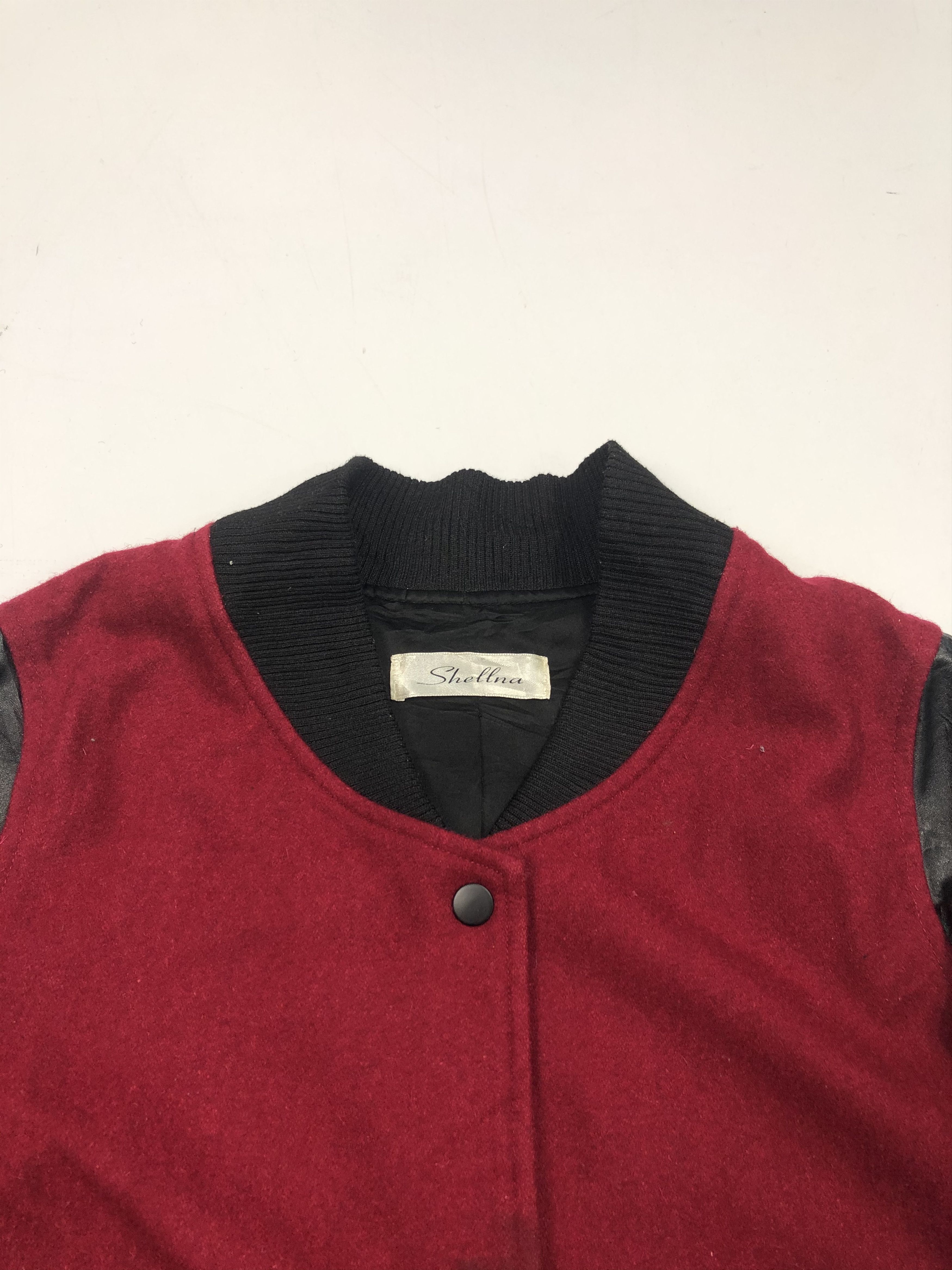 Japanese Brand Vintage 90s Shellna Leather Sleeve Varsity Jacket Red V0079 Size US M / EU 48-50 / 2 - 2 Thumbnail