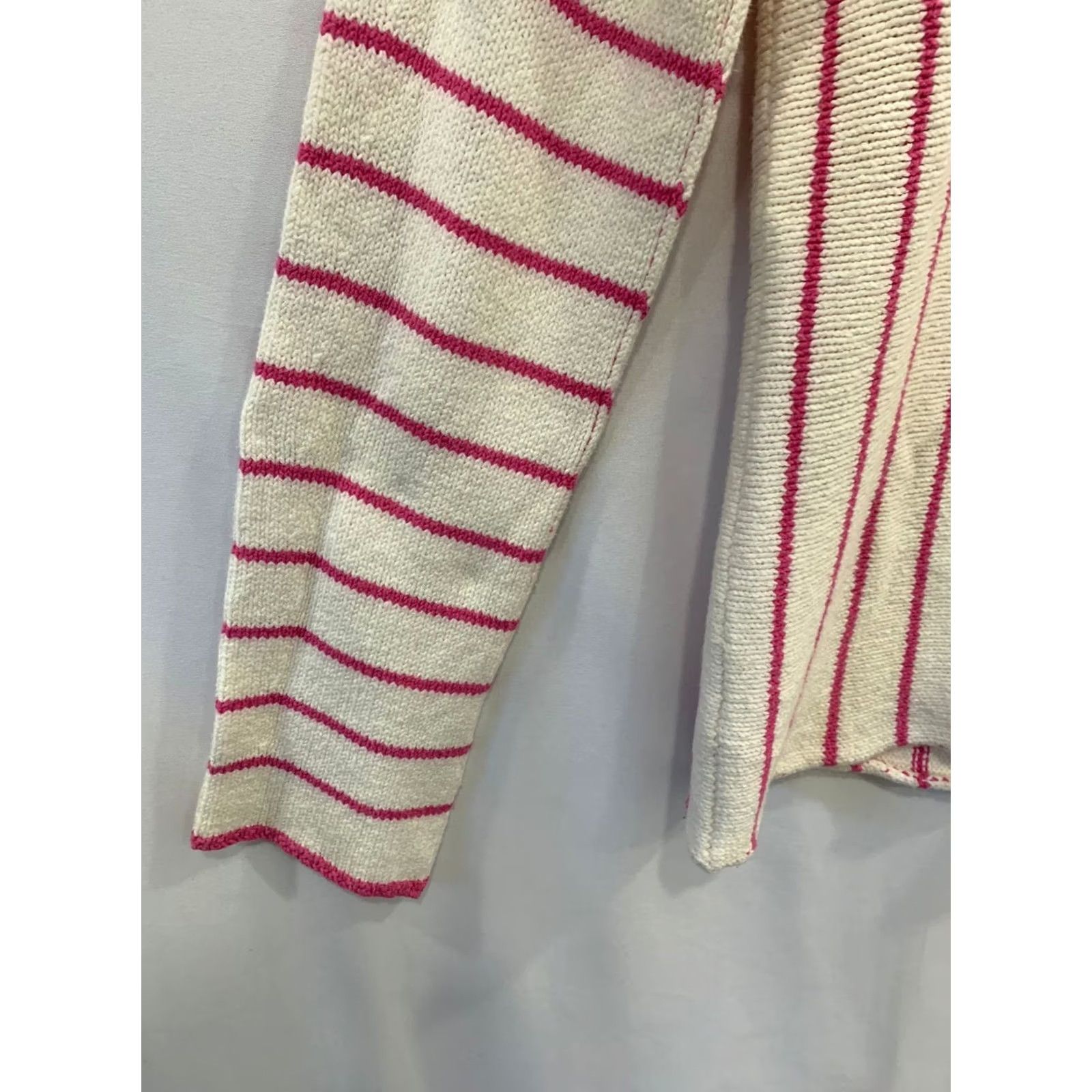 Vintage Weekend Max Mara Knit Sweater Pink Stripe White, Cotton Blend, Italy, M, Women, Pullover, 98% Cotton 2% Elastane, Stripe Pattern Size M / US 6-8 / IT 42-44 - 7 Thumbnail