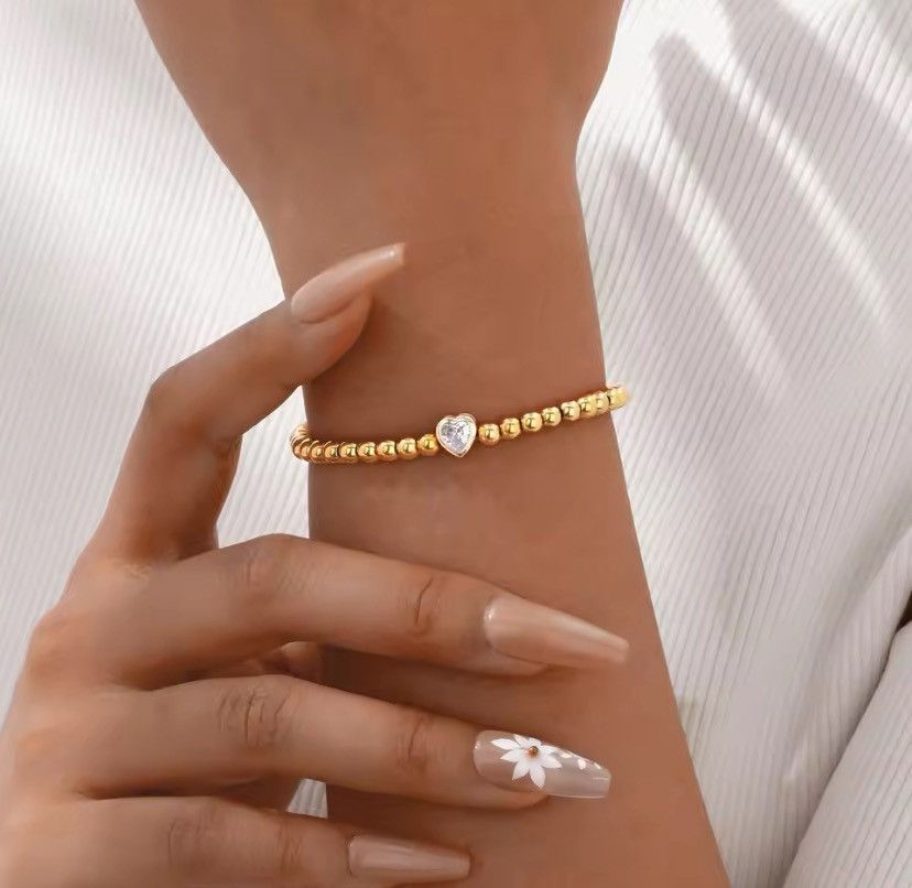 Other Cubic Zirconia Heart Stainless Steel Chain Bracelet Size ONE SIZE - 3 Thumbnail