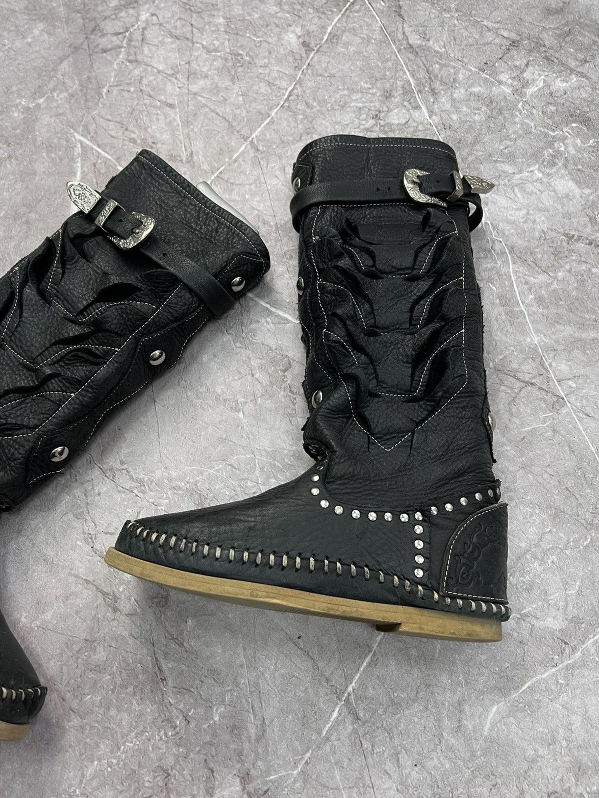 14th Addiction × Japanese Brand Vtg 14th Addiction style 2000s Leather Boots high top shoes Size US 8 / IT 38 - 10 Thumbnail
