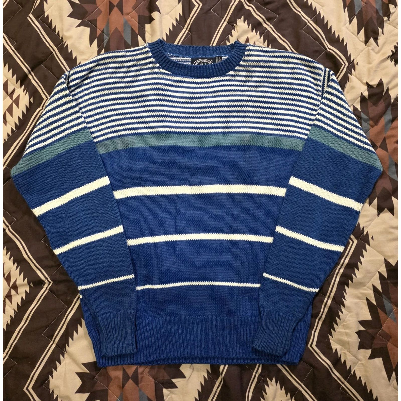 Vintage VINTAGE Boat House Row Striped Chunky-Knit Crewneck Sweater Mens Medium Blue 90s Preppy Casual Shirt/Jacket? Size US M / EU 48-50 / 2 - 2 Thumbnail