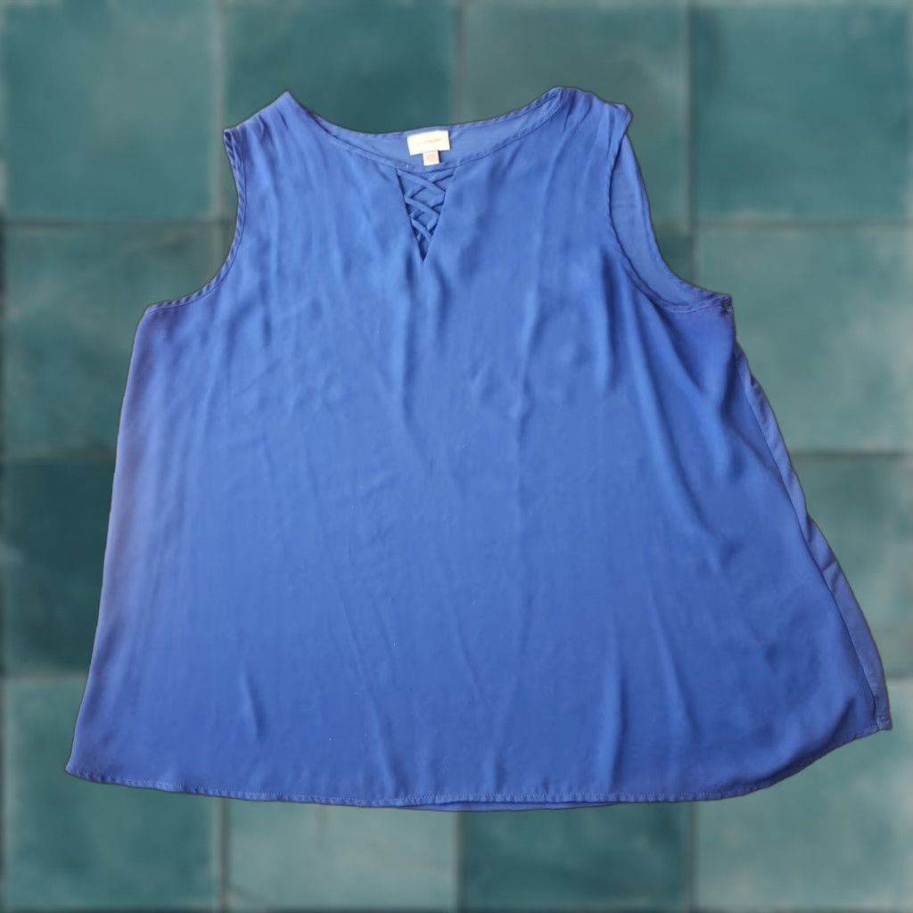 Avenue Avenue Blouse Sleeveless Lace Up Blue 18/20 Plus Size Women Size XXL / US 16-18 / IT 52-54 - 1 Thumbnail