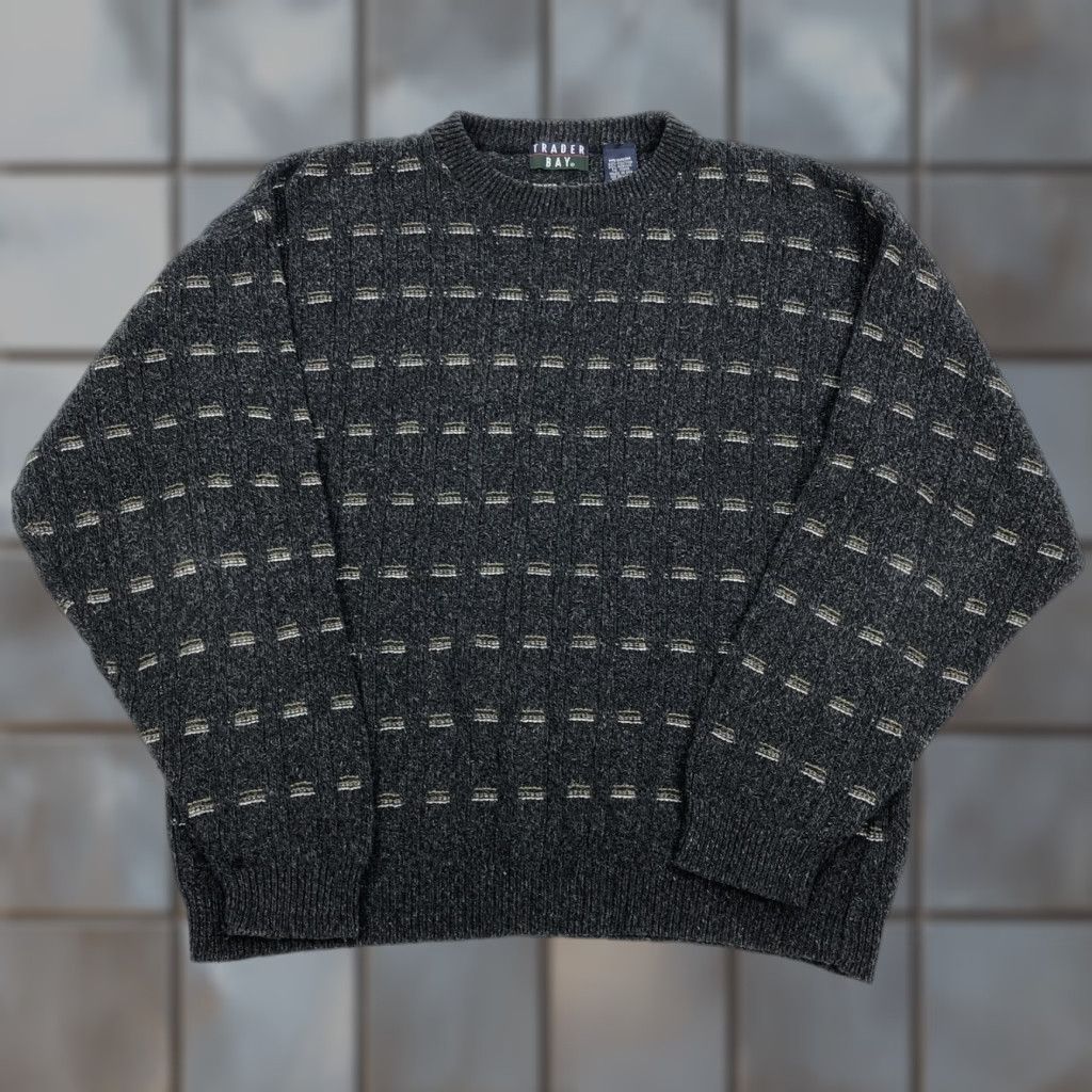 Vintage TRADER BAY Men's M Gray Patterned Knit Crew Neck Sweater Pullover USA Vtg Size US M / EU 48-50 / 2 - 1 Thumbnail