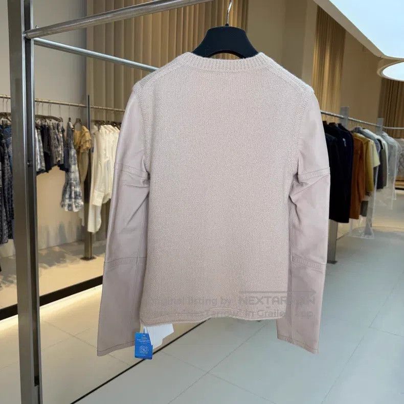 Hermes Hermes Beige Pink Cashmere Silk Sleeve Leather Top Size XS / US 0-2 / IT 36-38 - 2 Thumbnail