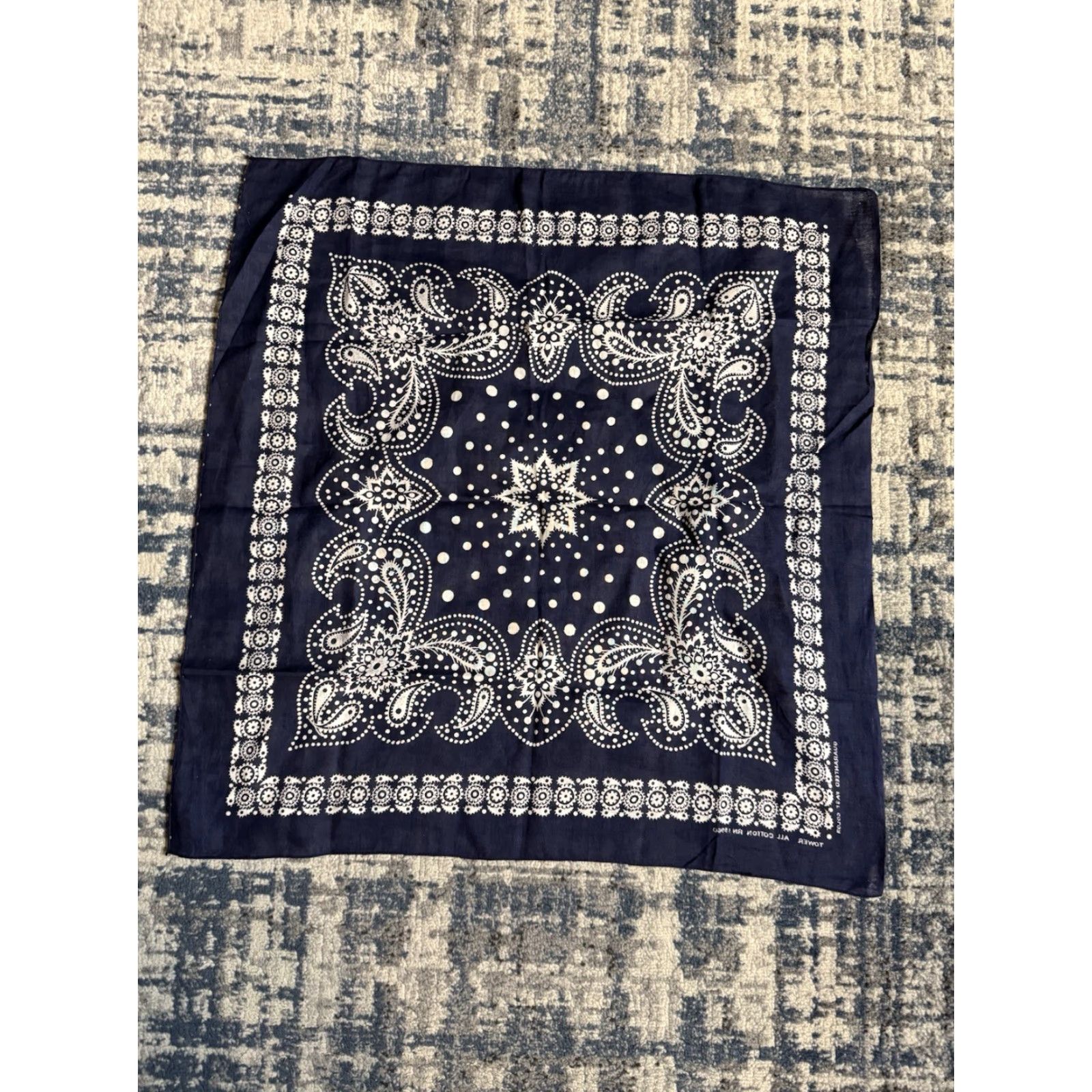 Vintage VINTAGE Tower Handkerchief Blue Paisley USA Made Cotton Patterned Unisex 60s Bandana USA Western Men Women 21.5”x22.25” Size ONE SIZE - 4 Thumbnail