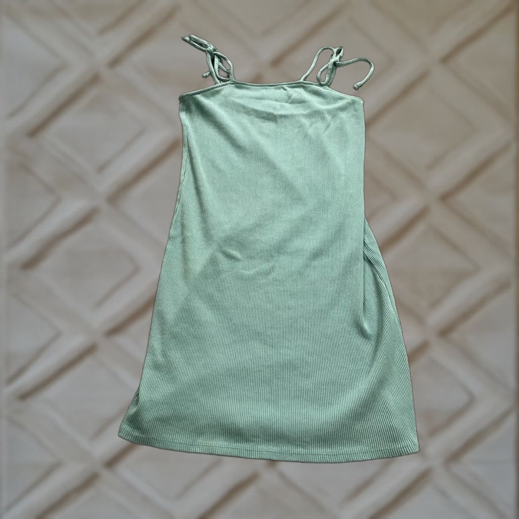 Vintage Wild Fable Dress L Womens Green Bodycon Sleeveless Spaghetti Strap Square Neck Casual Party/Cocktail Travel Lightweight Stretch Cotton Polyester Size L / US 10 / IT 46 - 1 Thumbnail