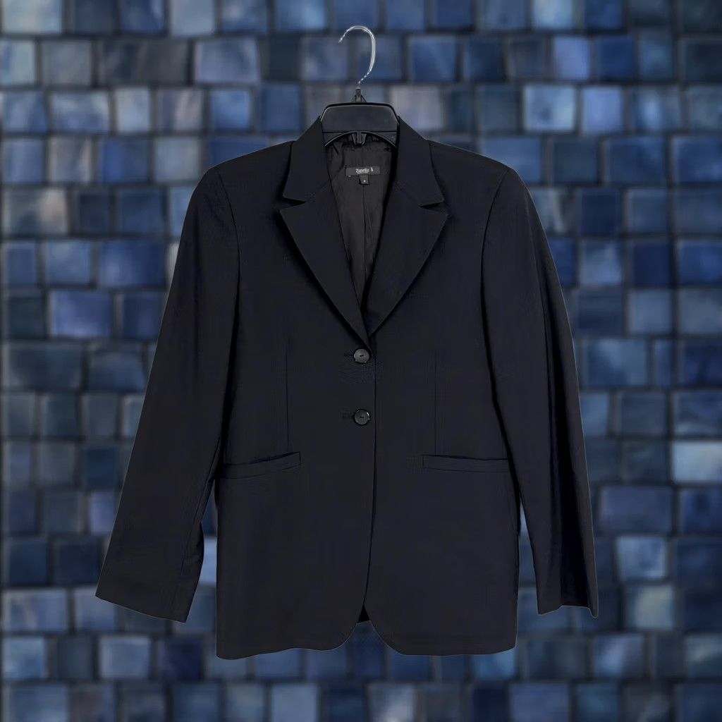 Zanella Zanella Pant Suit Womens 6 Black Wool Two Button Blazer Pants Italy Career Suit Set Women Size 28" / US 6 / IT 42 - 1 Thumbnail