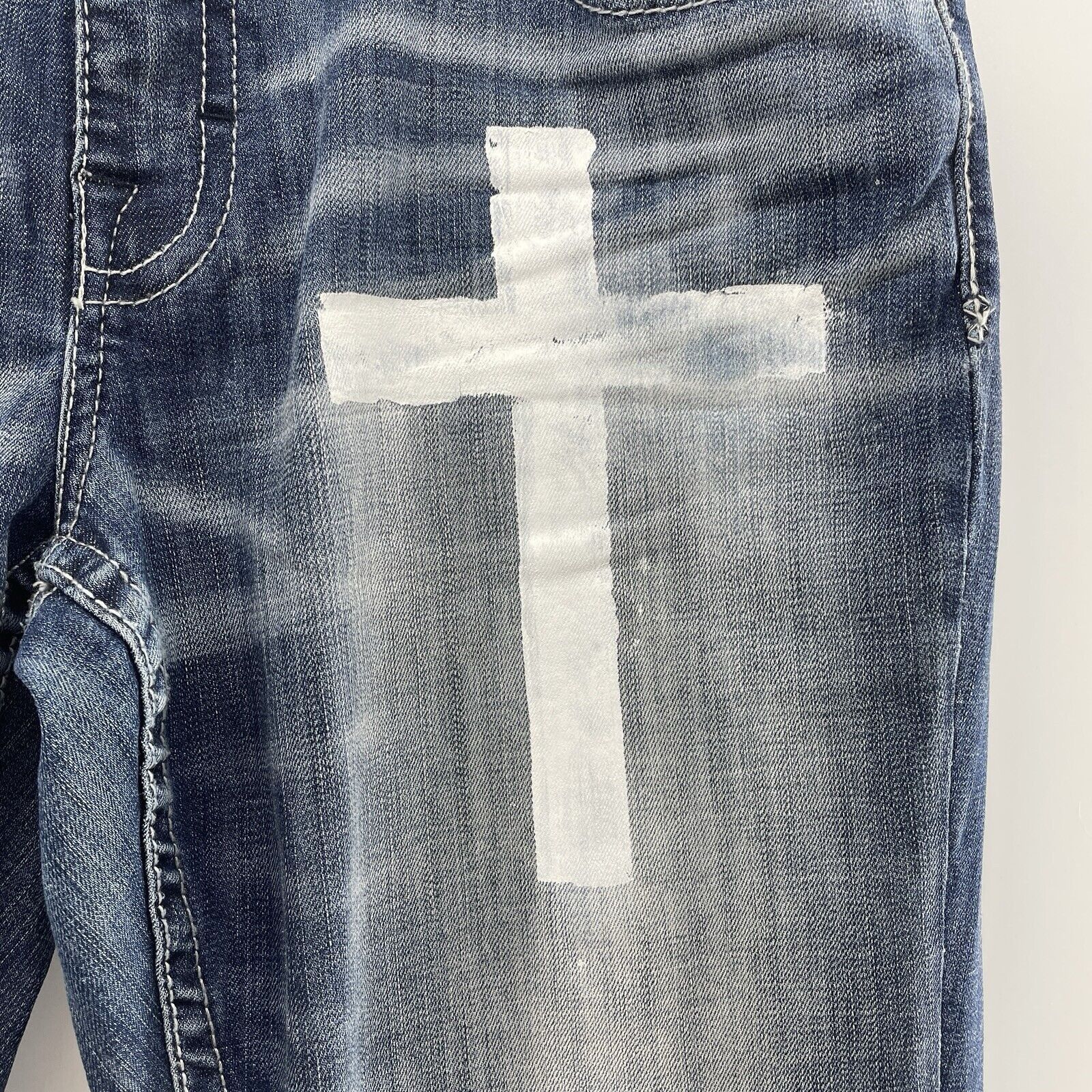BKE BKE Nolan 36 Jeans Straight Buckle Painted Cross Distressed Size US 36 / EU 52 - 3 Thumbnail