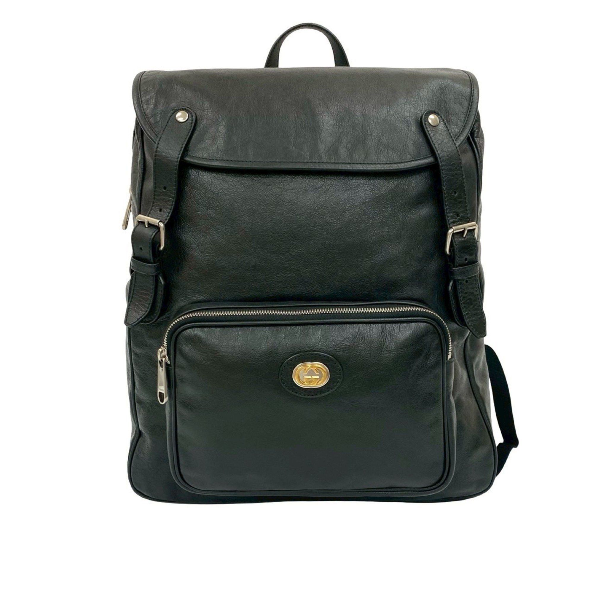 Gucci Vintage Calf Black Backpack Daypack Gucci Gucci Leather Printed Logo Drawstring Backpack Black  main image 2