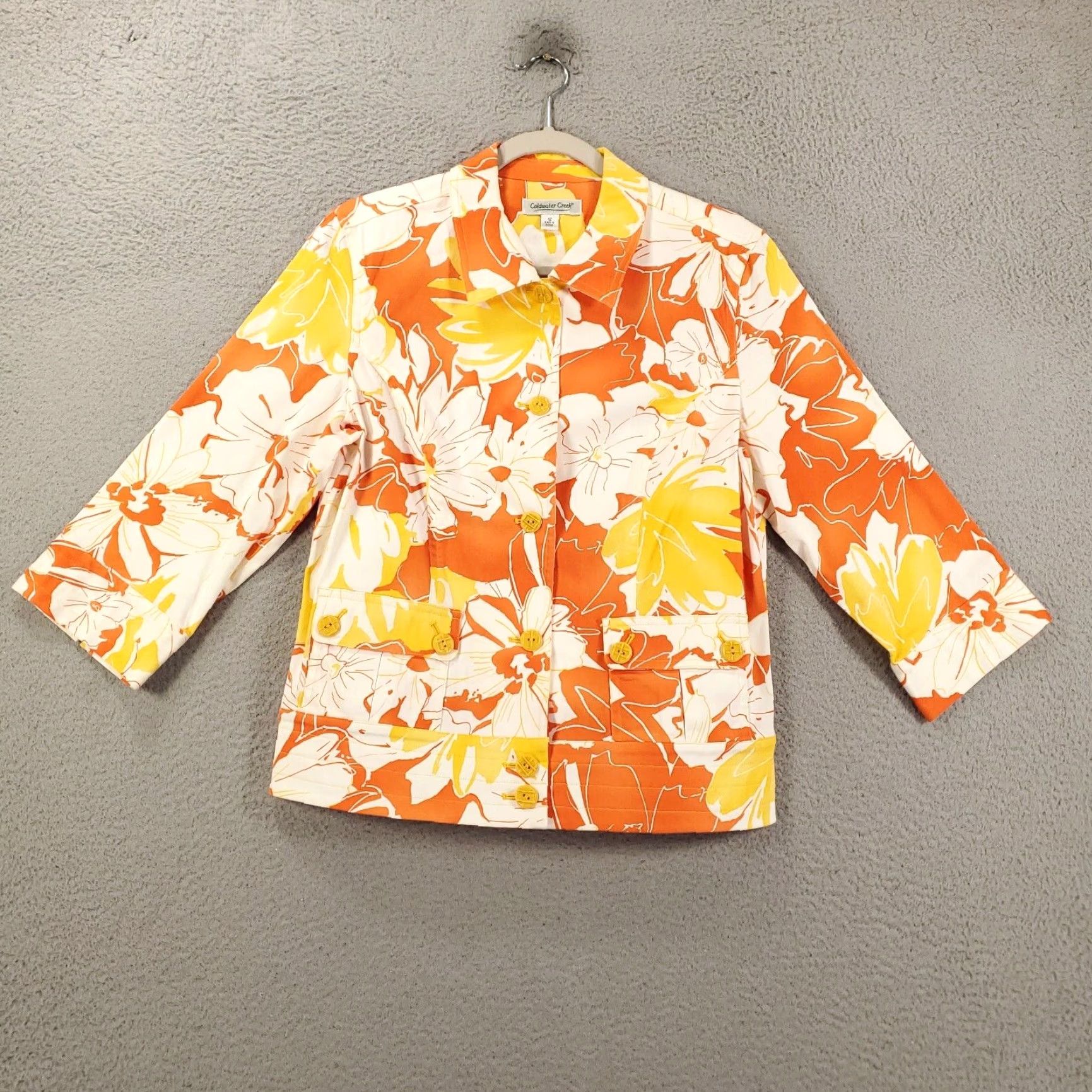 Coldwater Creek Coldwater Creek Button Up Jacket Womens 12 Floral Orange White Artsy Flowers Top Size XL / US 12-14 / IT 48-50 - 2 Thumbnail