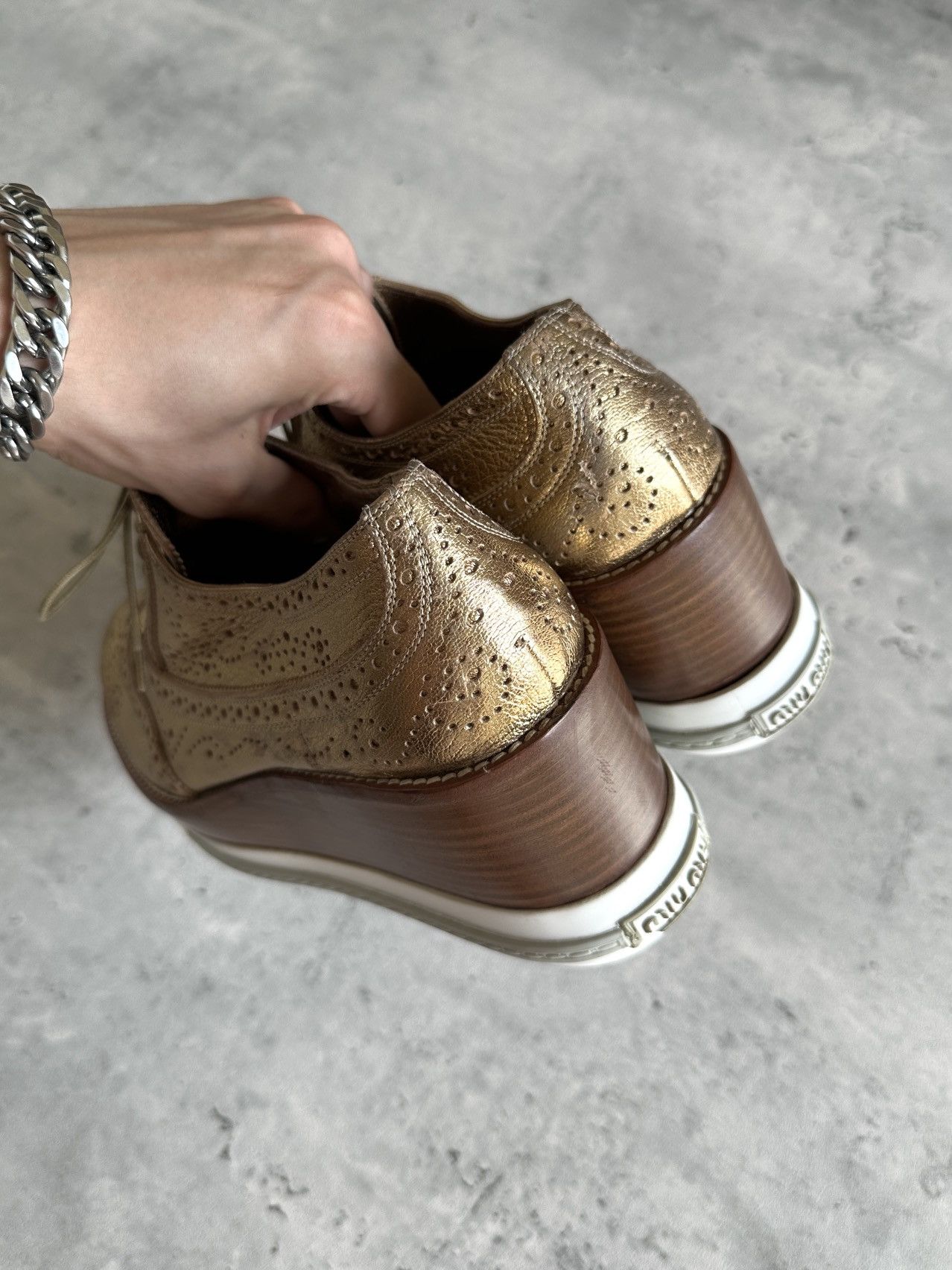 Miu Miu PLATFORM BROGUES (METALLIC GOLD) Size US 10.5 / IT 40.5 - 3 Thumbnail