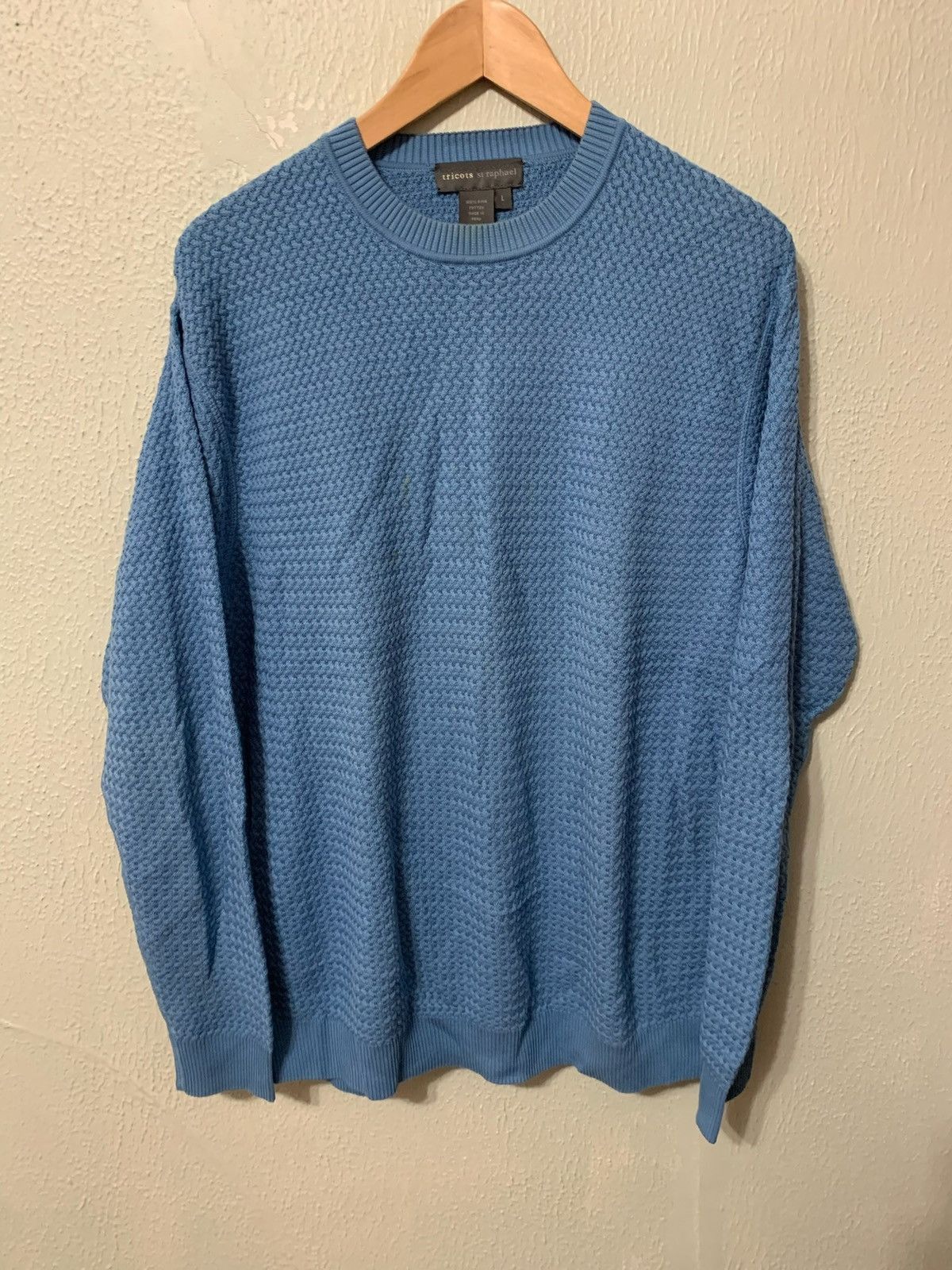 Vintage Vintage 1990s Baby Blue Hatch Knit Sweater Size US L / EU 52-54 / 3 - 1 Thumbnail