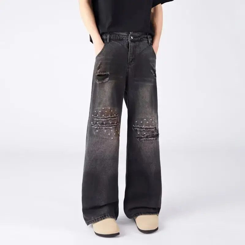 Japanese Brand Retro loose wide leg ripped jeans Size US 32 / EU 48 - 1 Thumbnail