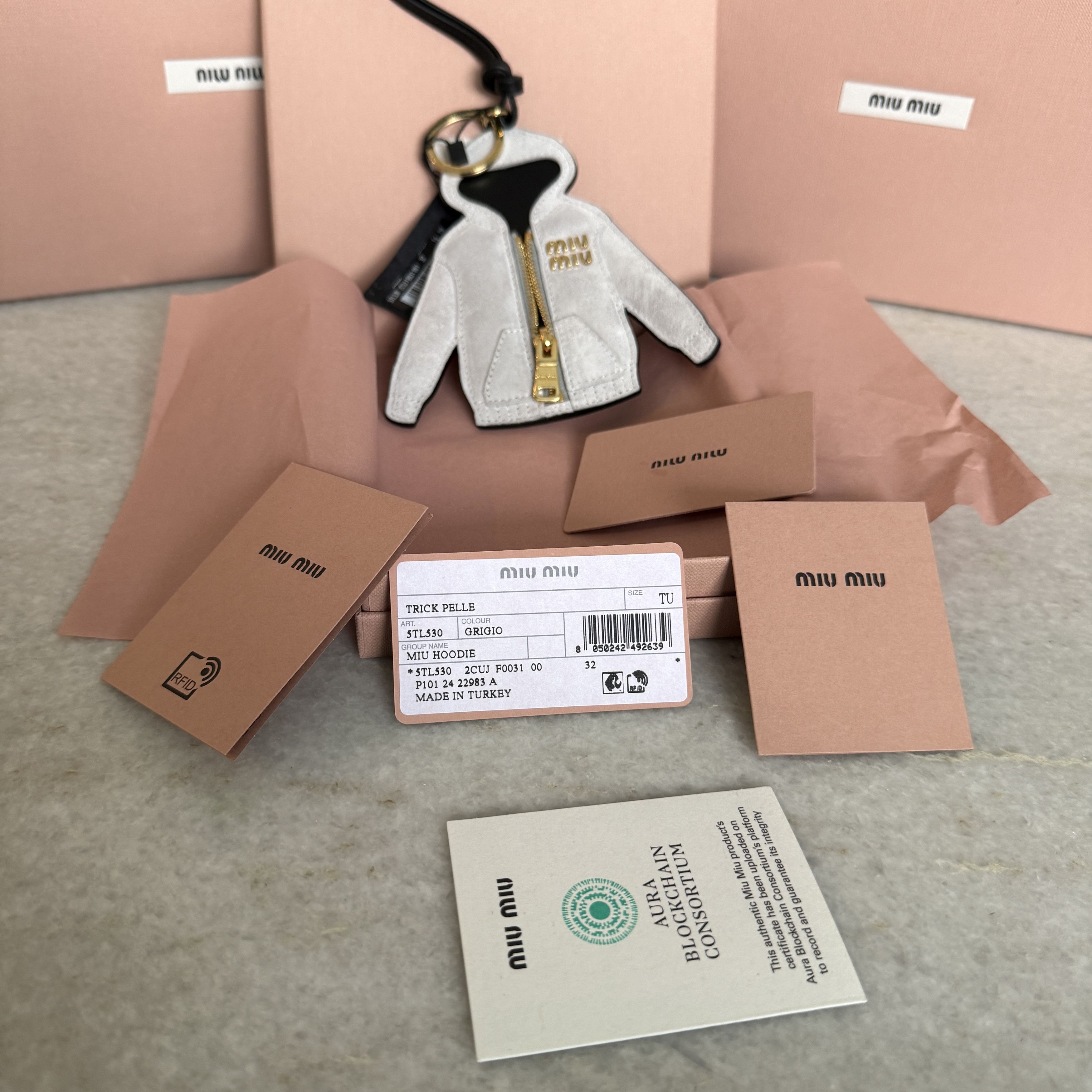 Miu Miu Miu Miu Trick 5TL530 Gray Leather MIU HOODIE Charm Keychain Size ONE SIZE - 5 Thumbnail