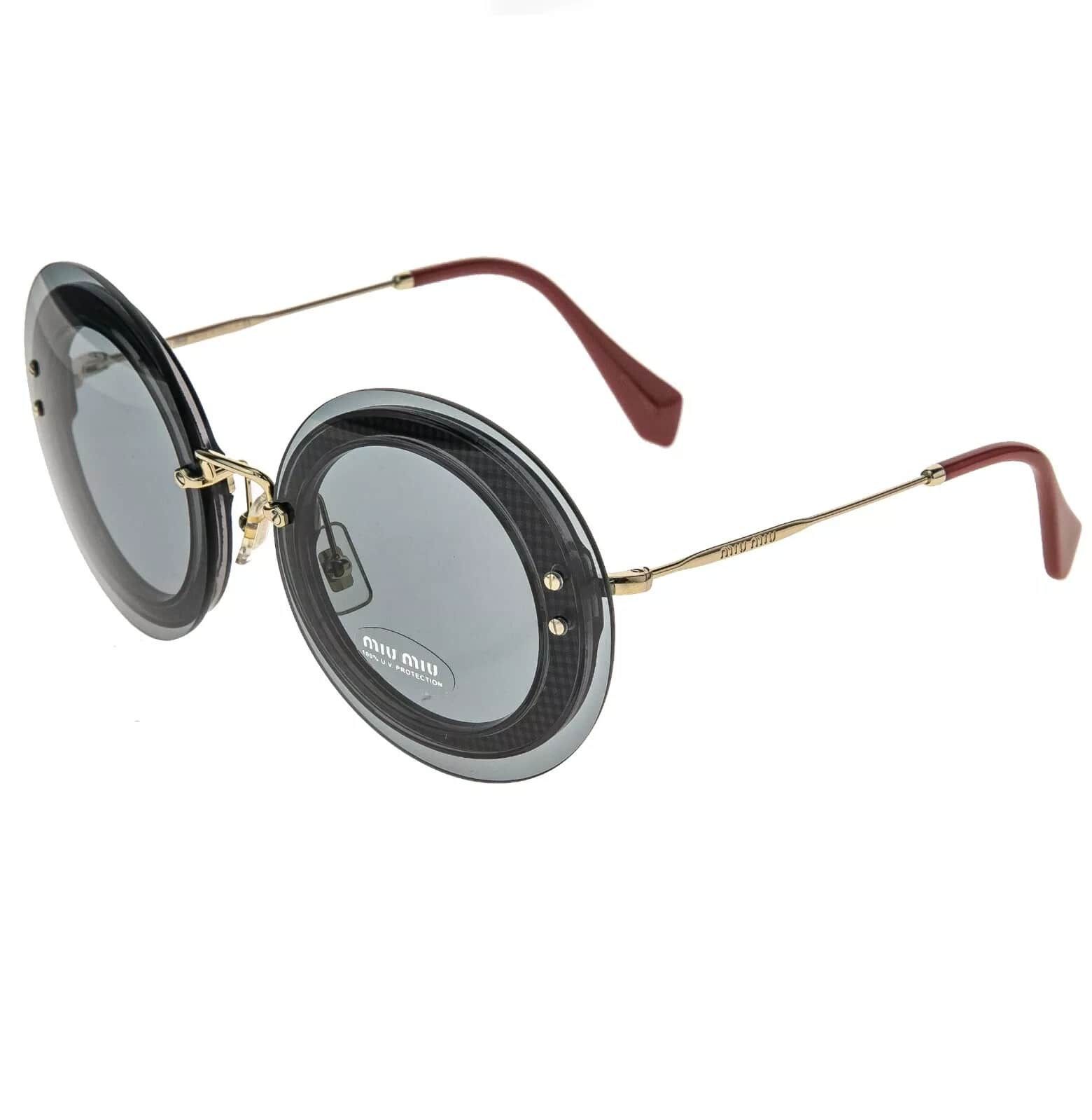 Miu Miu MIU MIU REVEAL 10R Gold Gray Fabric Round Sunglasses MU10RS Size ONE SIZE - 4 Thumbnail