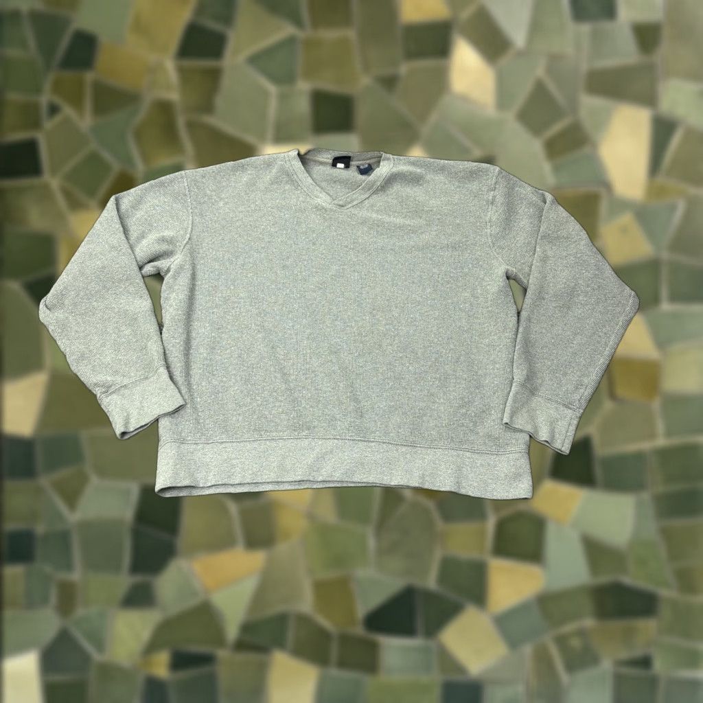 Gap GAP Mens XL Gray Cotton Wool V Neck Waffle Knit Pullover Sweater Casual Warm Size US XL / EU 56 / 4 - 1 Thumbnail