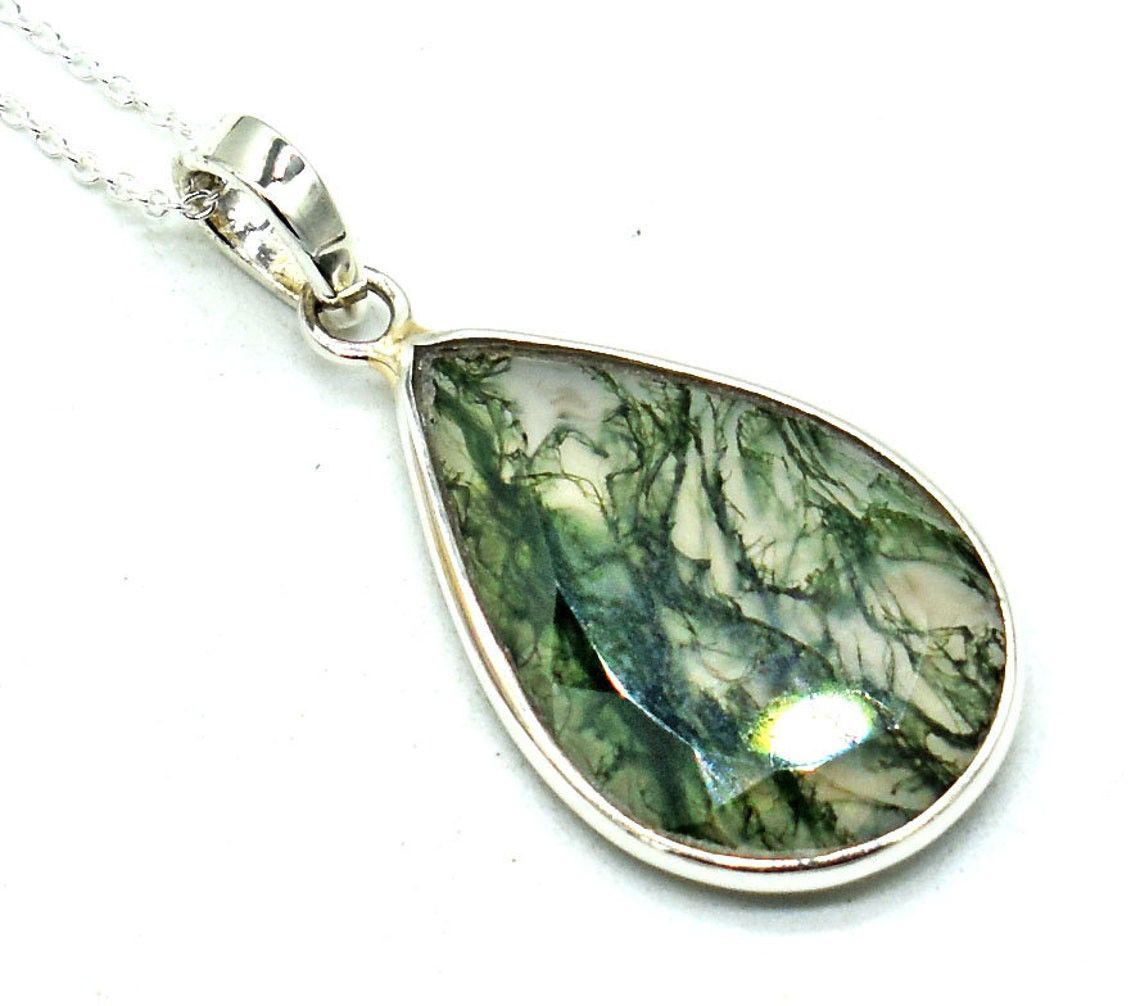 Handmade Pear Moss Agate Pendant: Bezel Set, 925 Silver Necklace Size ONE SIZE - 1 Thumbnail