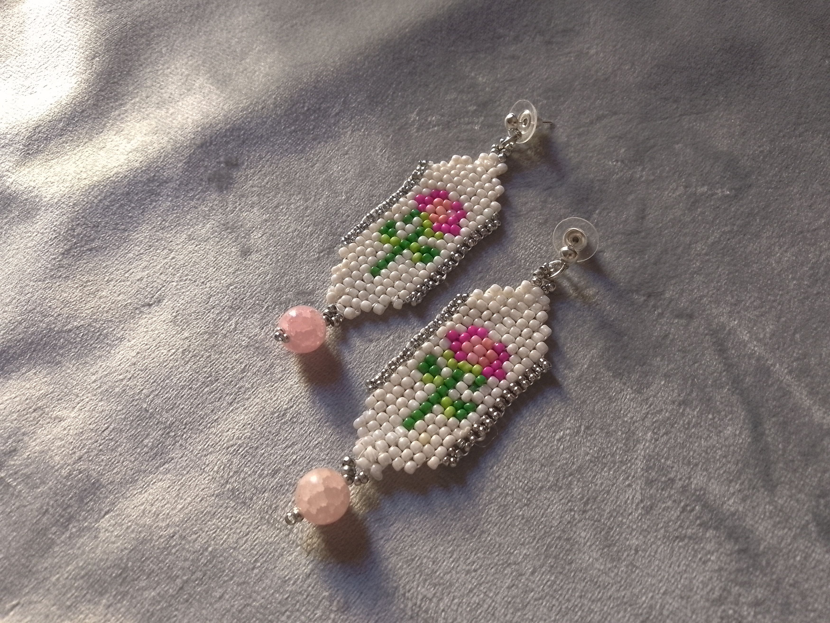 Handmade Earrings Pink Chalcedony Gemstone Beaded Flowers Size ONE SIZE - 3 Thumbnail