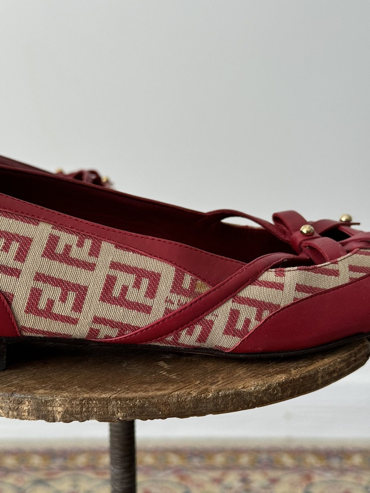 Fendi × Vintage Vintage Fendi Zucca Monogram Red Point Toe Flats Size US 8 / IT 38 - 5 Thumbnail
