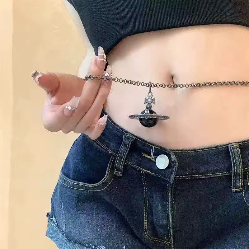 Jewelry Streetwear Punk Black Saturn Waist Chain Size ONE SIZE - 4 Thumbnail