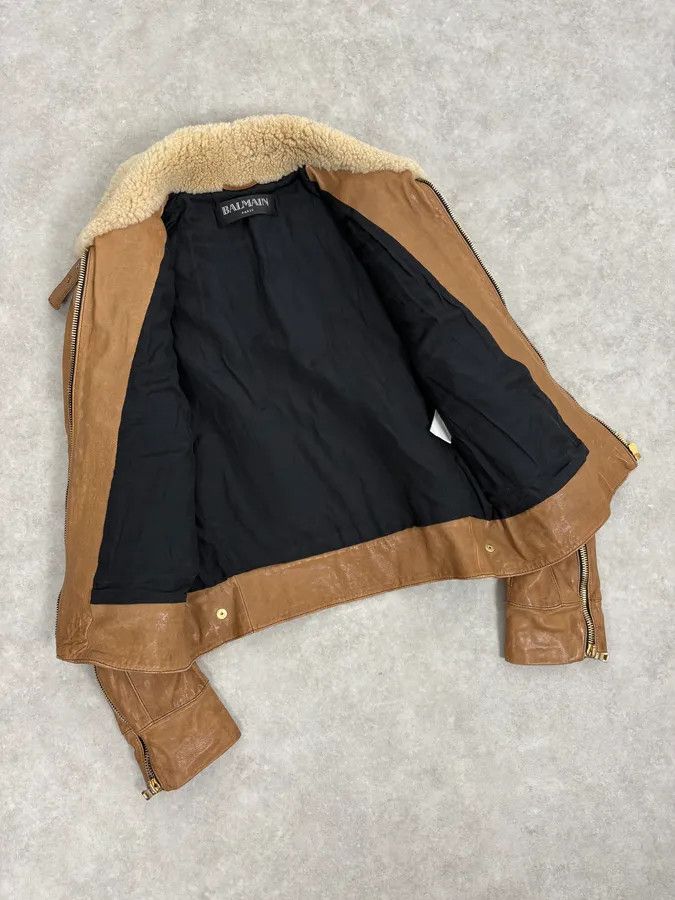 Balmain 2010s Balmain Beige & Brown Shearling Biker Leather Jacket Size US S / EU 44-46 / 1 - 7 Thumbnail