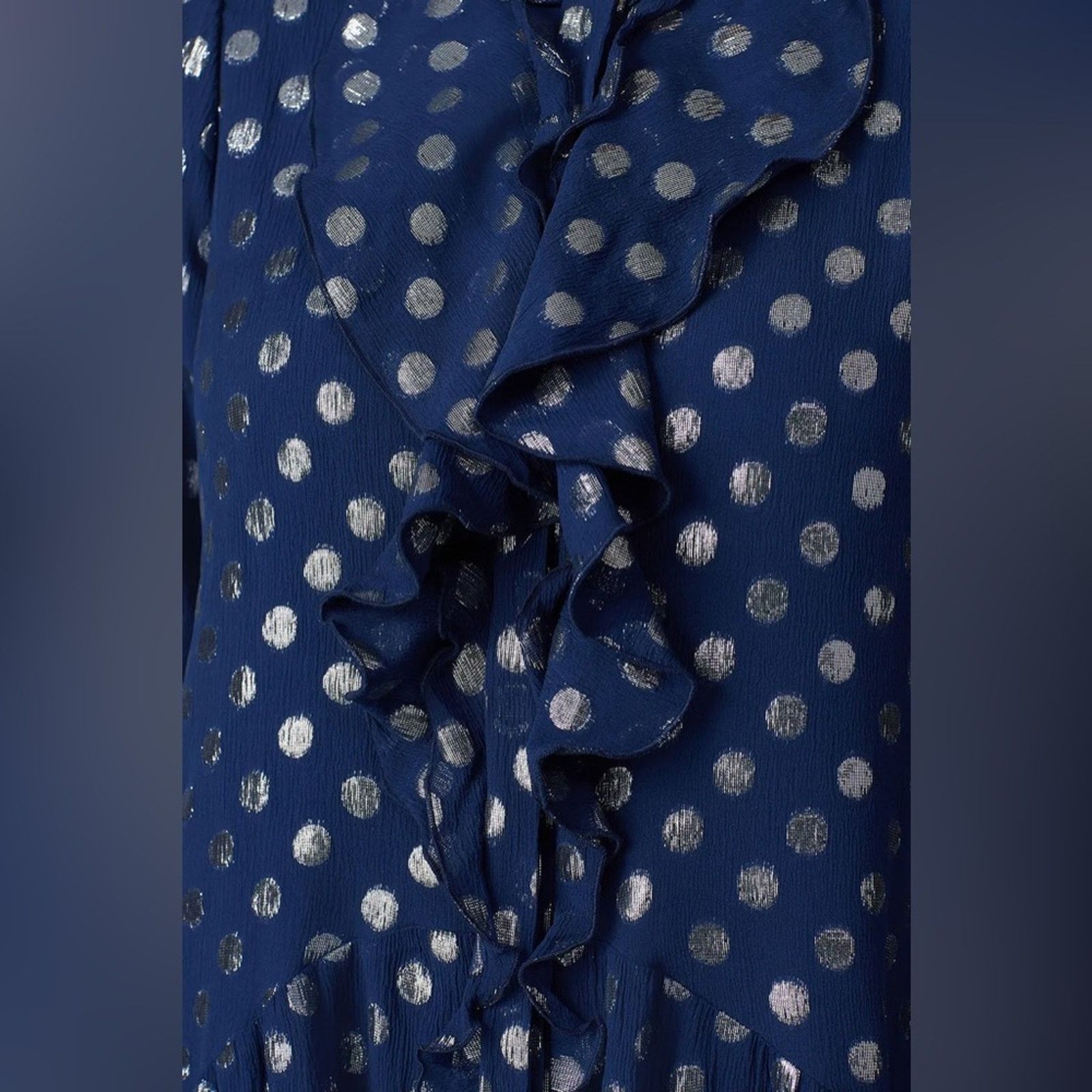 Other Saloni Tilly Metallic Fil Coupé Silk-blend Mini Dress Navy Size M / US 6-8 / IT 42-44 - 4 Thumbnail