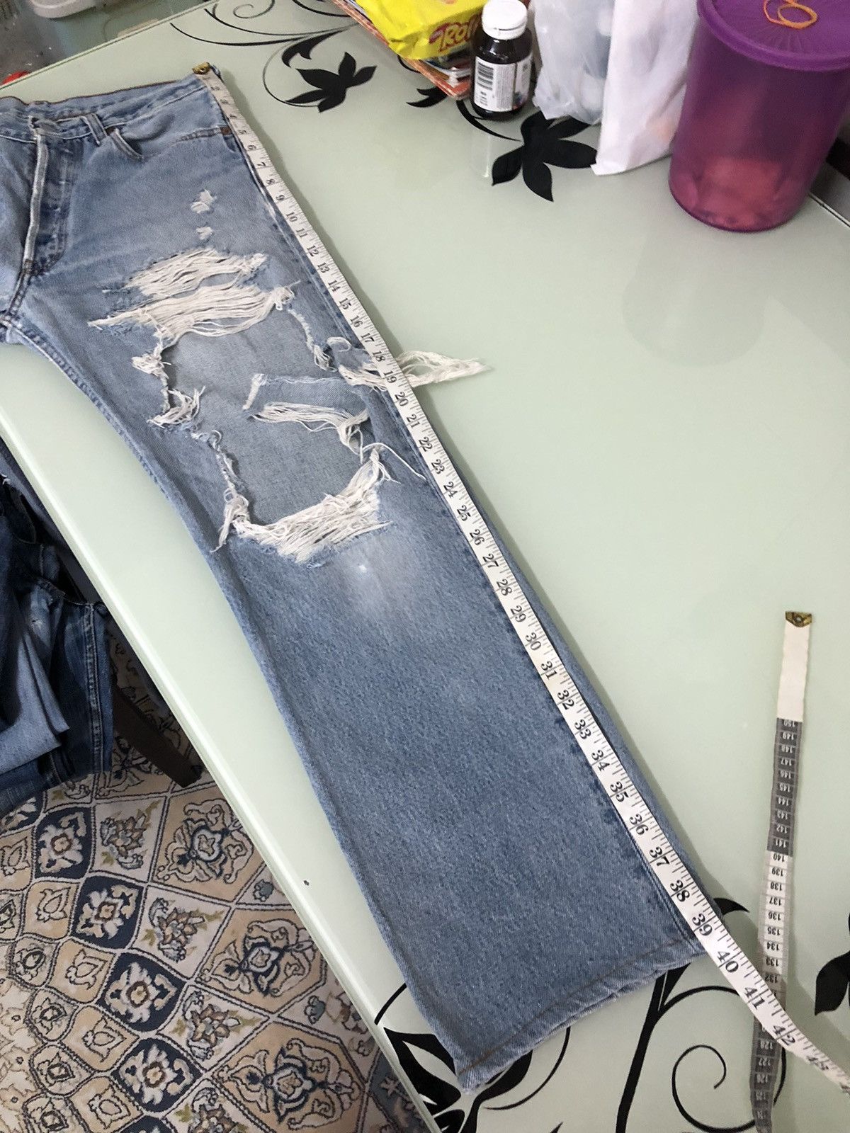 Levi's Kapital Style Vintage 90s Levis 501 Distressed Jeans Size US 30 / EU 46 - 25 Thumbnail