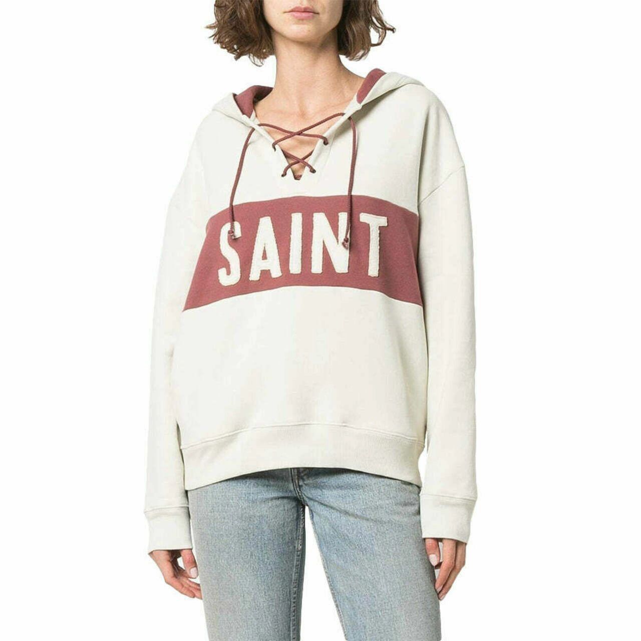 Saint Laurent Paris o1s1wg111124 Laced Hoodie in Dirty Creme Bordeaux Size XS / US 0-2 / IT 36-38 - 3 Thumbnail
