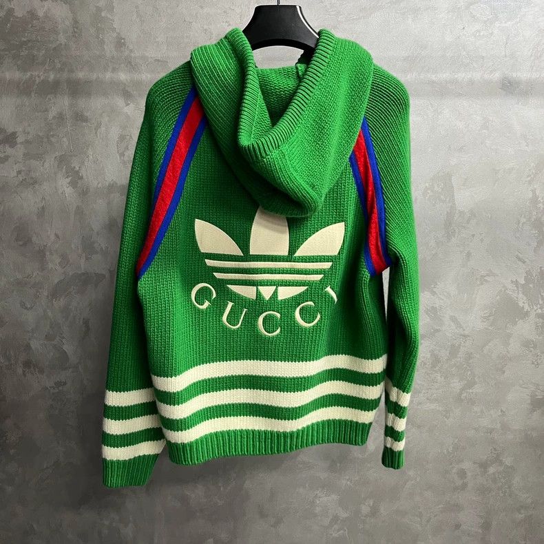 Gucci Gucci Adidas green knitted logo hooded sweatshirt 2501-Next