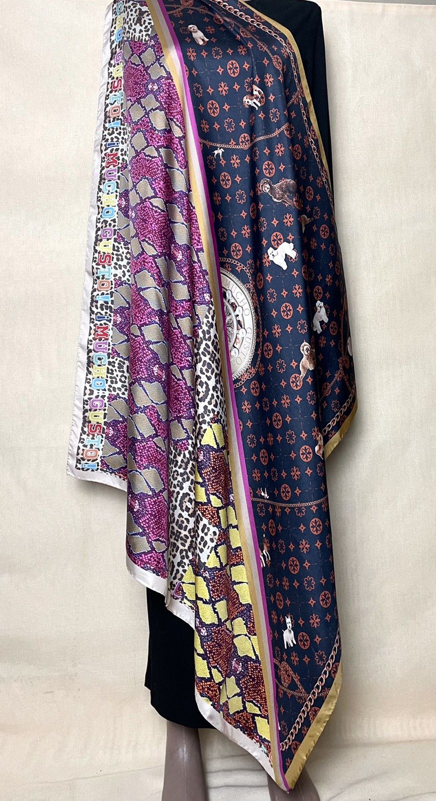 Vintage Mucho Gusto multicolour dog snakes leopard print silk scarf Size ONE SIZE - 2 Thumbnail
