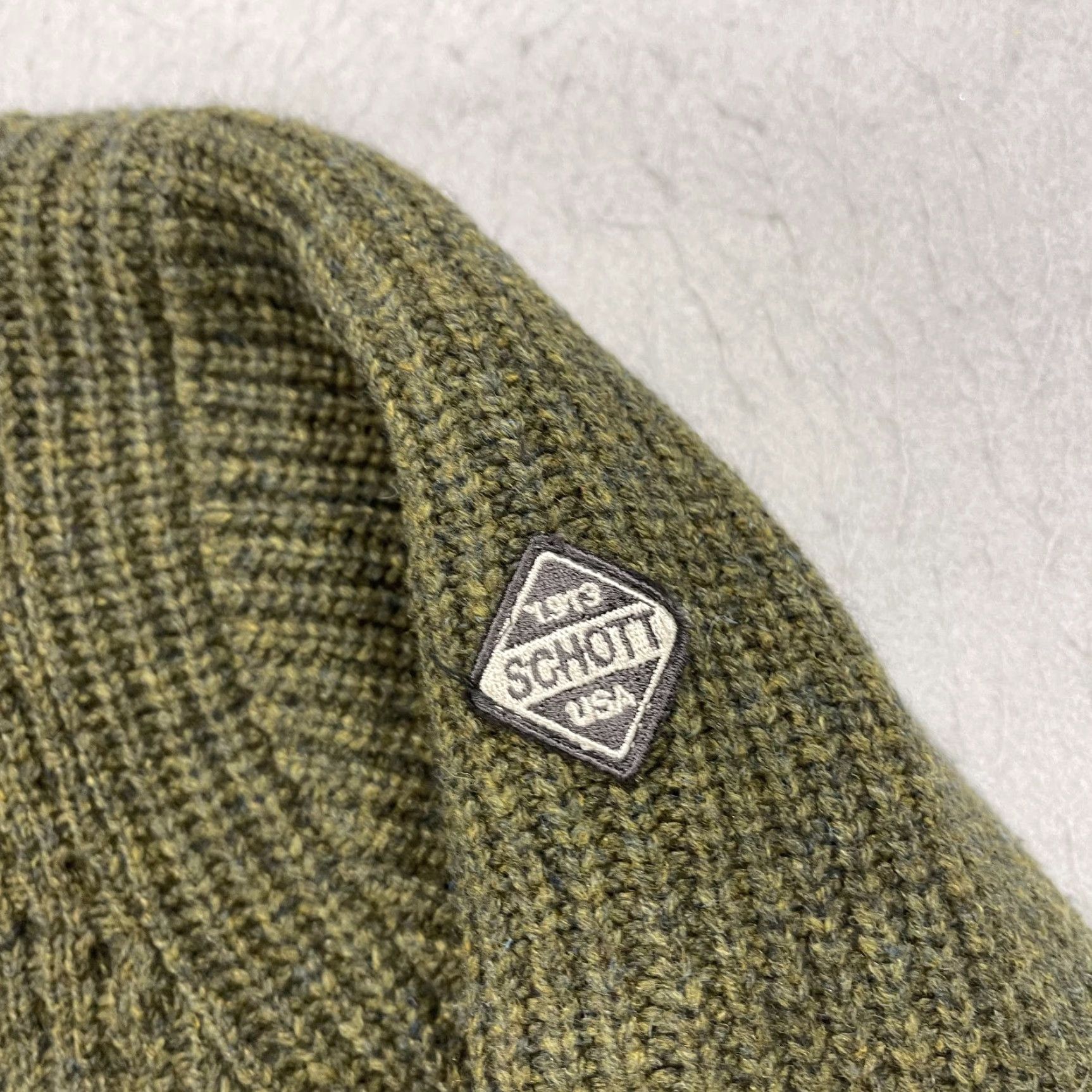 Schott Schott NYC Sweater Mens Medium Green Wool Lined Zip Full Zip Outdoor Waffle-Knit Winter Fall Knitted Wool Size US M / EU 48-50 / 2 - 4 Thumbnail