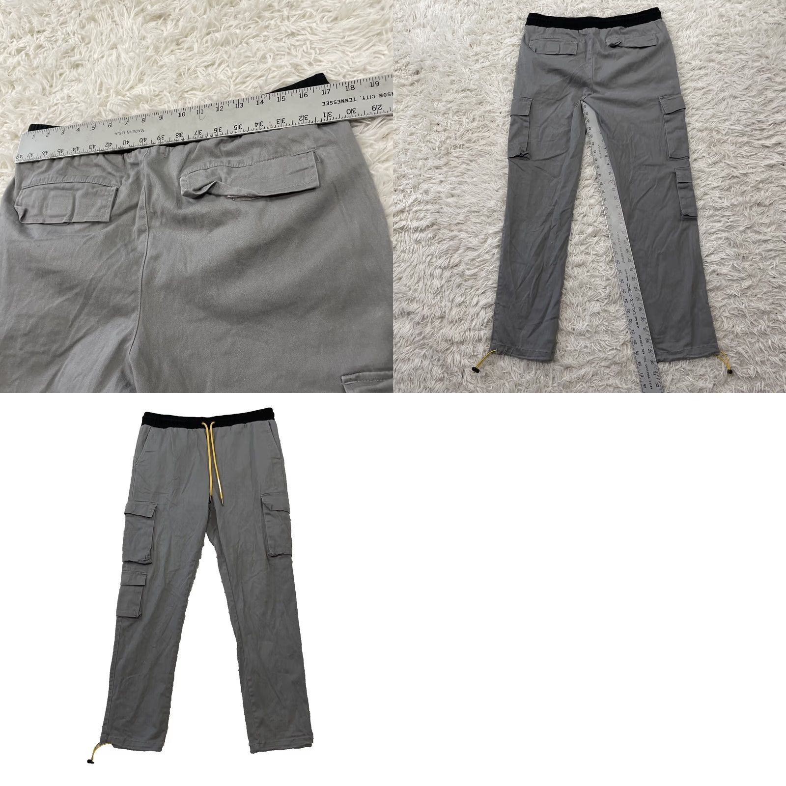 Vintage YOUNG & RECKLESS Cargo Pants Men L 34 Gray Yellow Drawstring Cinch Slim Joggers Size US 33 - 10 Thumbnail