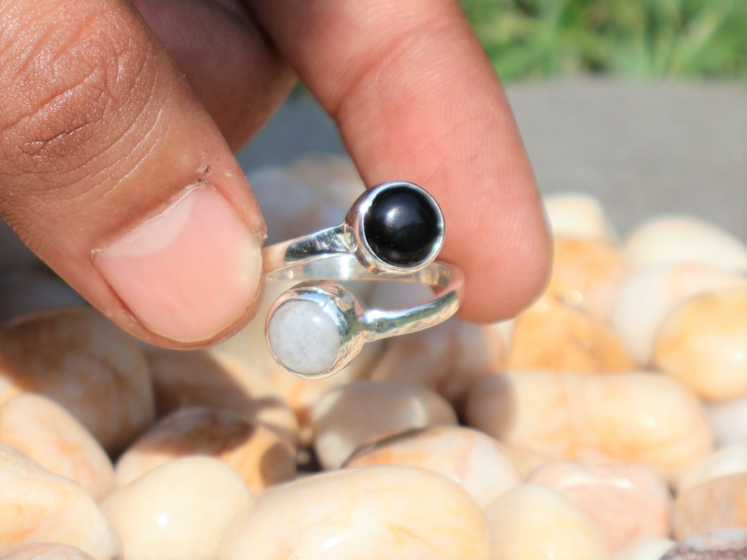 Handmade Rainbow Moonstone Ring, Black Onyx Ring, Handmade Women Ring Size ONE SIZE - 5 Thumbnail