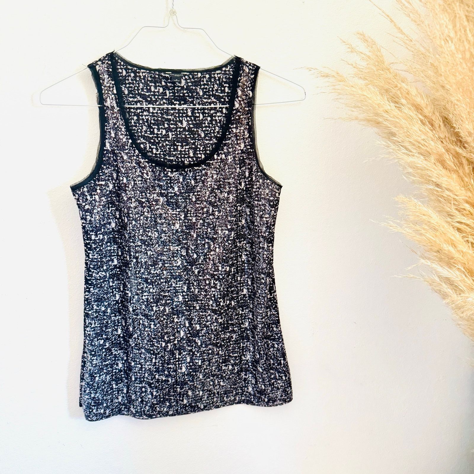 Ann Taylor ANN TAYLOR Black White Sequin Mesh $88 Tank Top Blouse Shirt Size S / US 4 / IT 40 - 2 Thumbnail