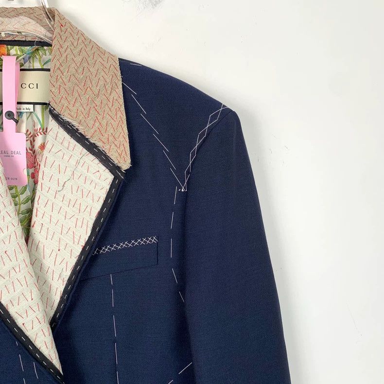 Gucci GucciDark blue line horsehair lapel long-sleeved suit jacke Size US L / EU 52-54 / 3 - 3 Thumbnail