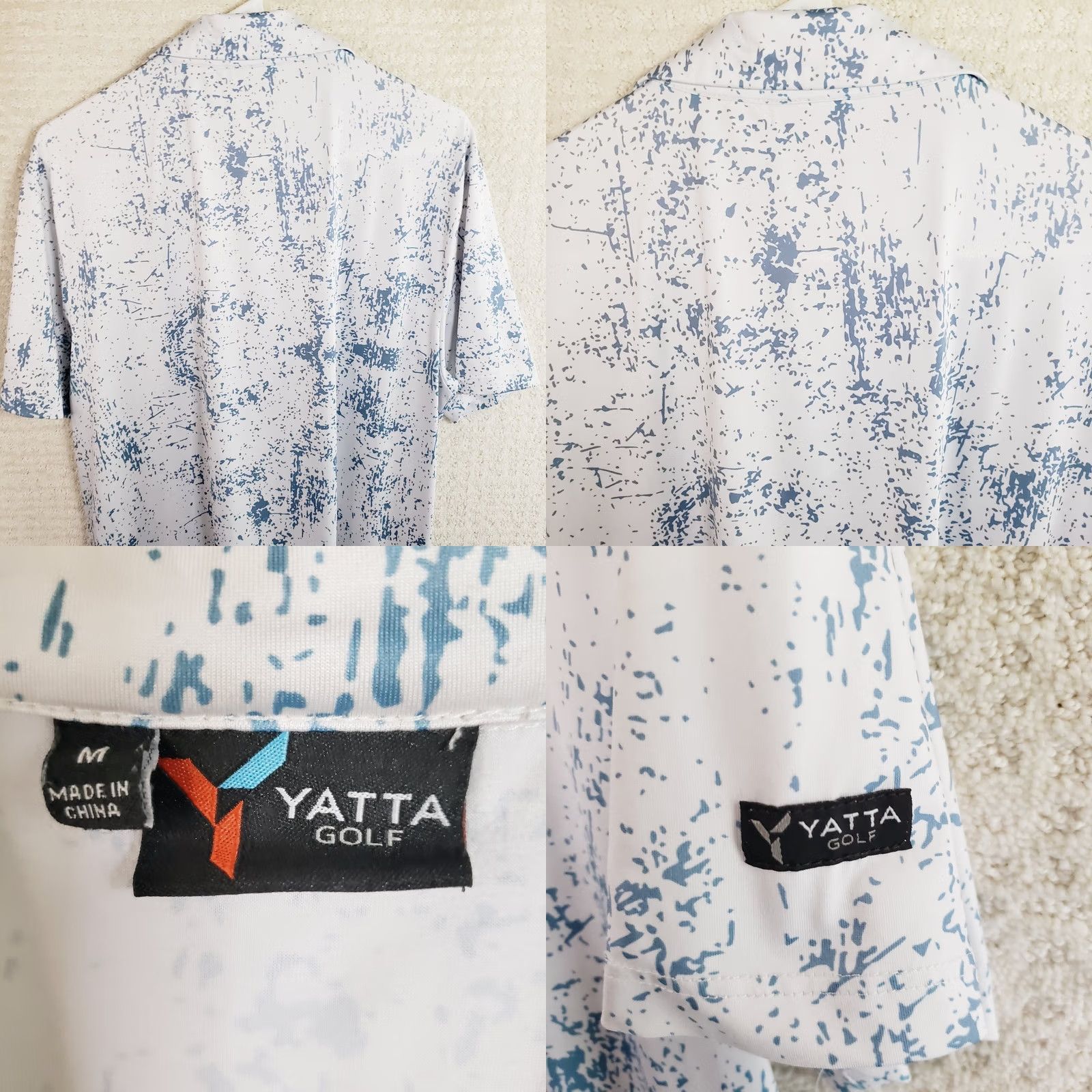 Vintage YATTA Men’s Golf Polo Shirt Water Splash White Blue Stretch UPF 40 XS? Wait Size US XL / EU 56 / 4 - 8 Thumbnail