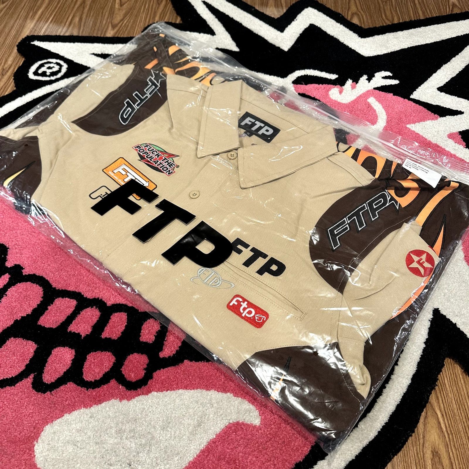 Fuck The Population FTP Raceway Button Up Shirt (Tan) – Size XL – As Pictured Size US XL / EU 56 / 4 - 4 Thumbnail