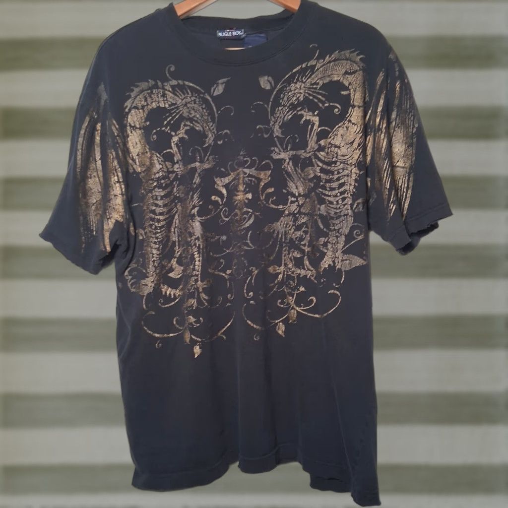 Bugle Boy VINTAGE Bugle Boy Shirt Men M Black Dragon Skeleton Distressed Y2K Graphic T Size US M / EU 48-50 / 2 - 1 Thumbnail