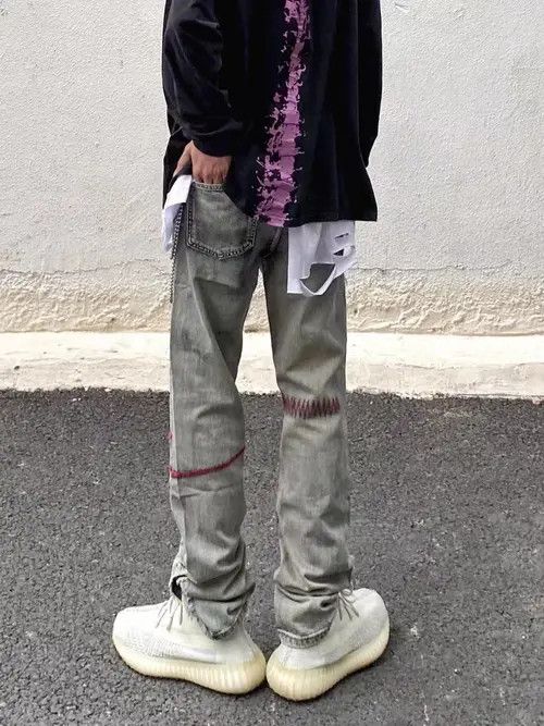 Japanese Brand Retro washed distressed straight-leg jeans Size US 32 / EU 48 - 3 Thumbnail