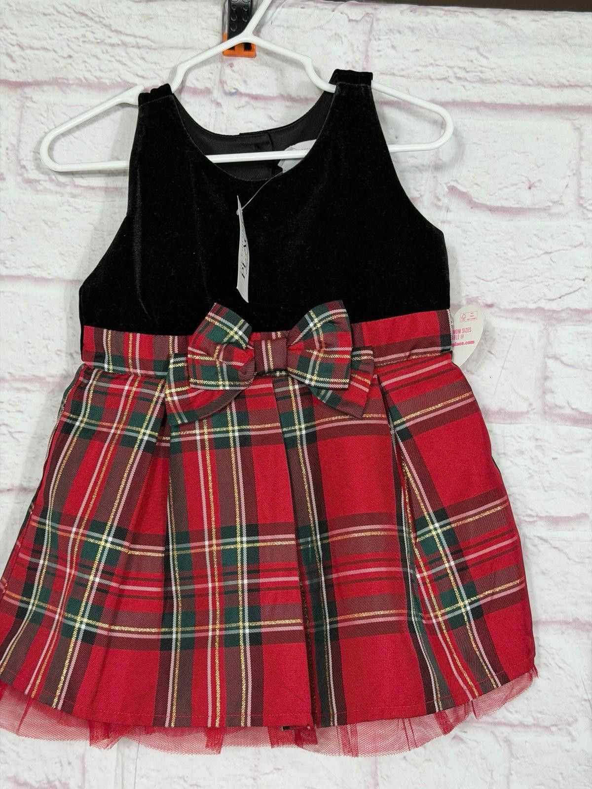 Other The Childrens Place 18-24 Months Plaid Velvet Holiday Dress Size ONE SIZE - 1 Thumbnail