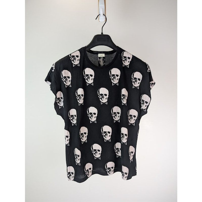 Saint Laurent Paris o1rshd1 Skull and Bowtie Print T-Shirt in Black / White Size US XS / EU 42 / 0 - 1 Thumbnail