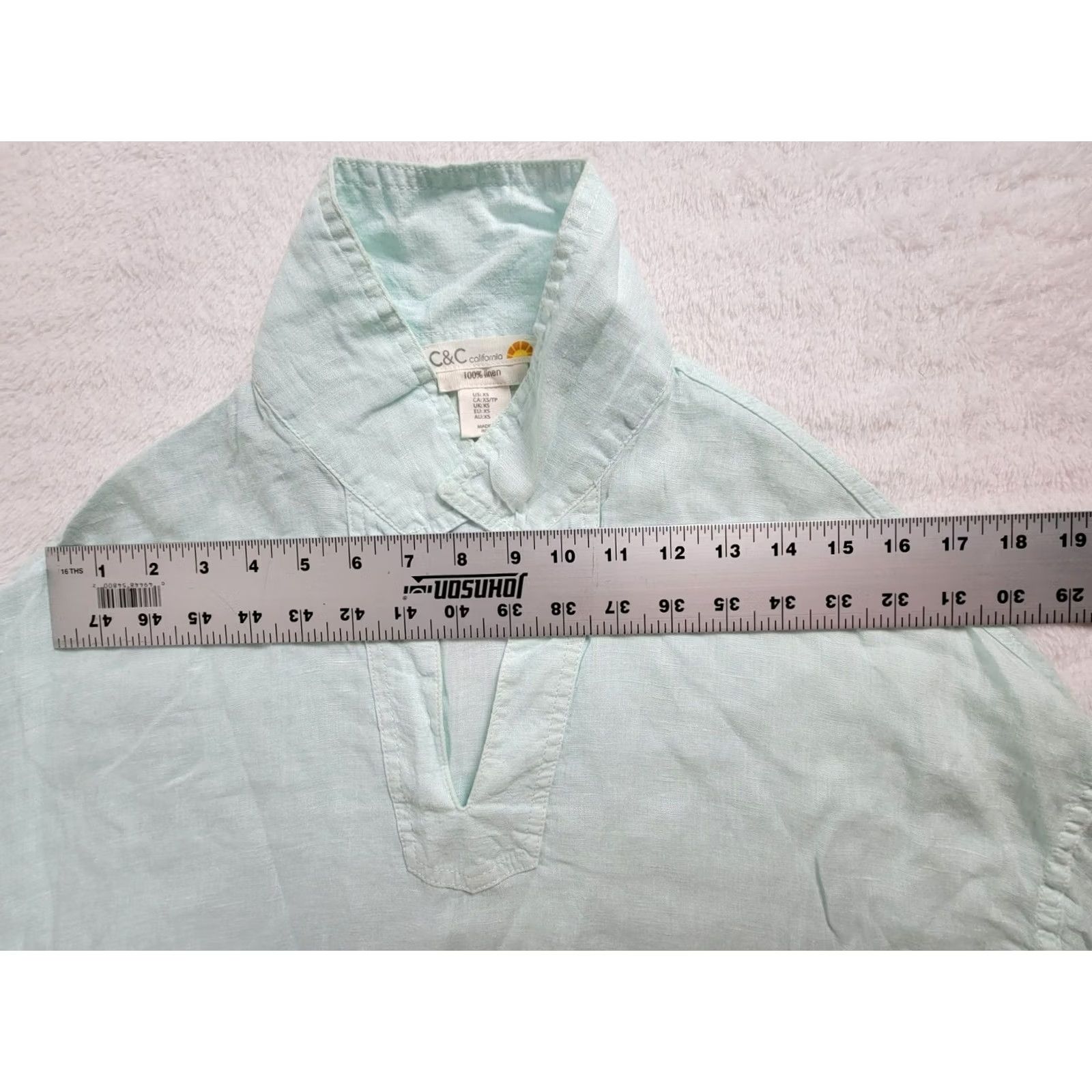 Vintage C&C California Womens Tunic Top XS Light Mint Green Linen Long Sleeve Size XS / US 0-2 / IT 36-38 - 5 Thumbnail