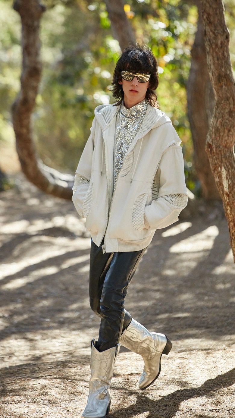 Celine × Hedi Slimane SS22 White Hooded Leather Bomber Mesh Panneling Size US S / EU 44-46 / 1 - 15 Thumbnail